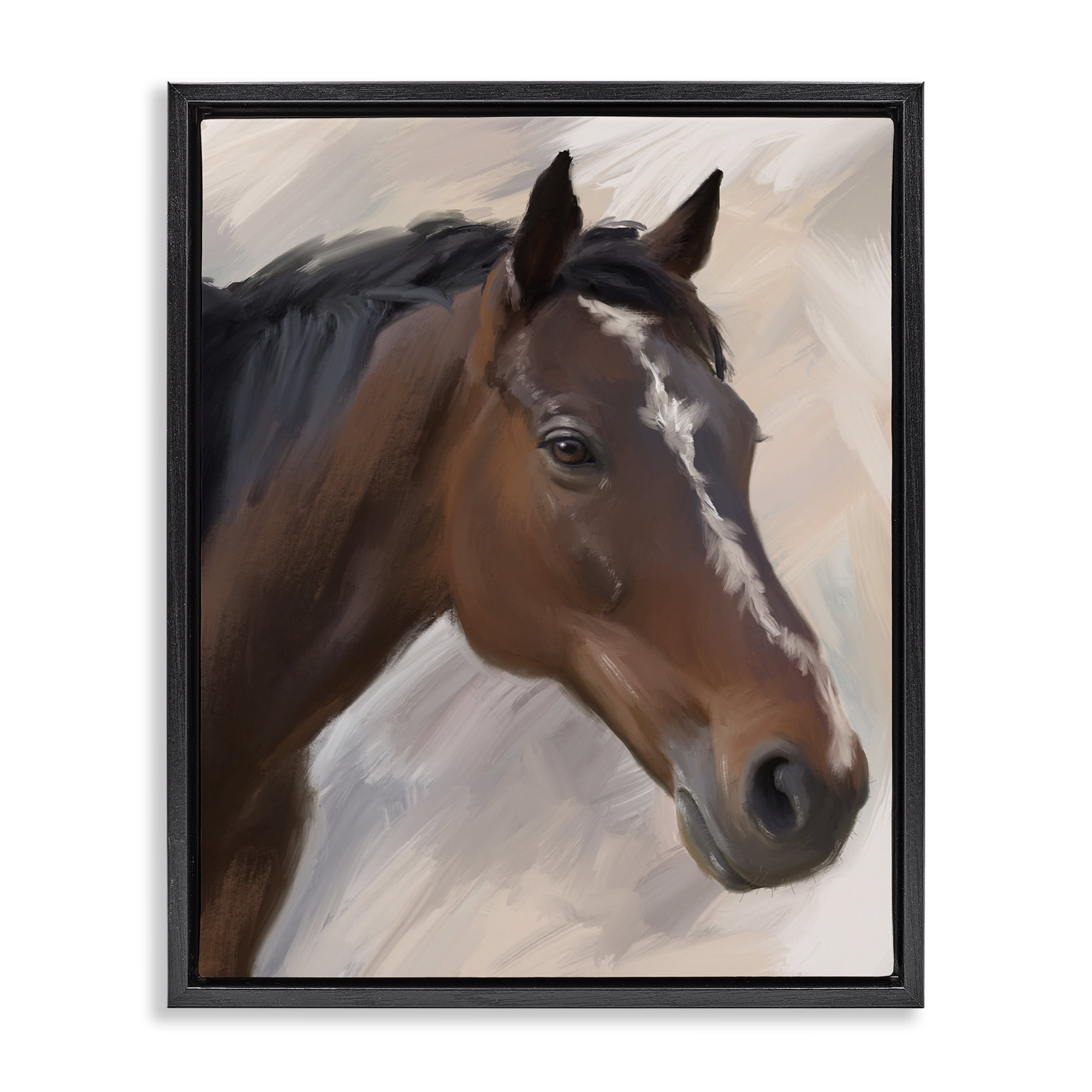 Stupell Industries Brown Farm Horse Animals Painting Black Floater Framed Canvas Art Print Wall Art, 25 x 31
