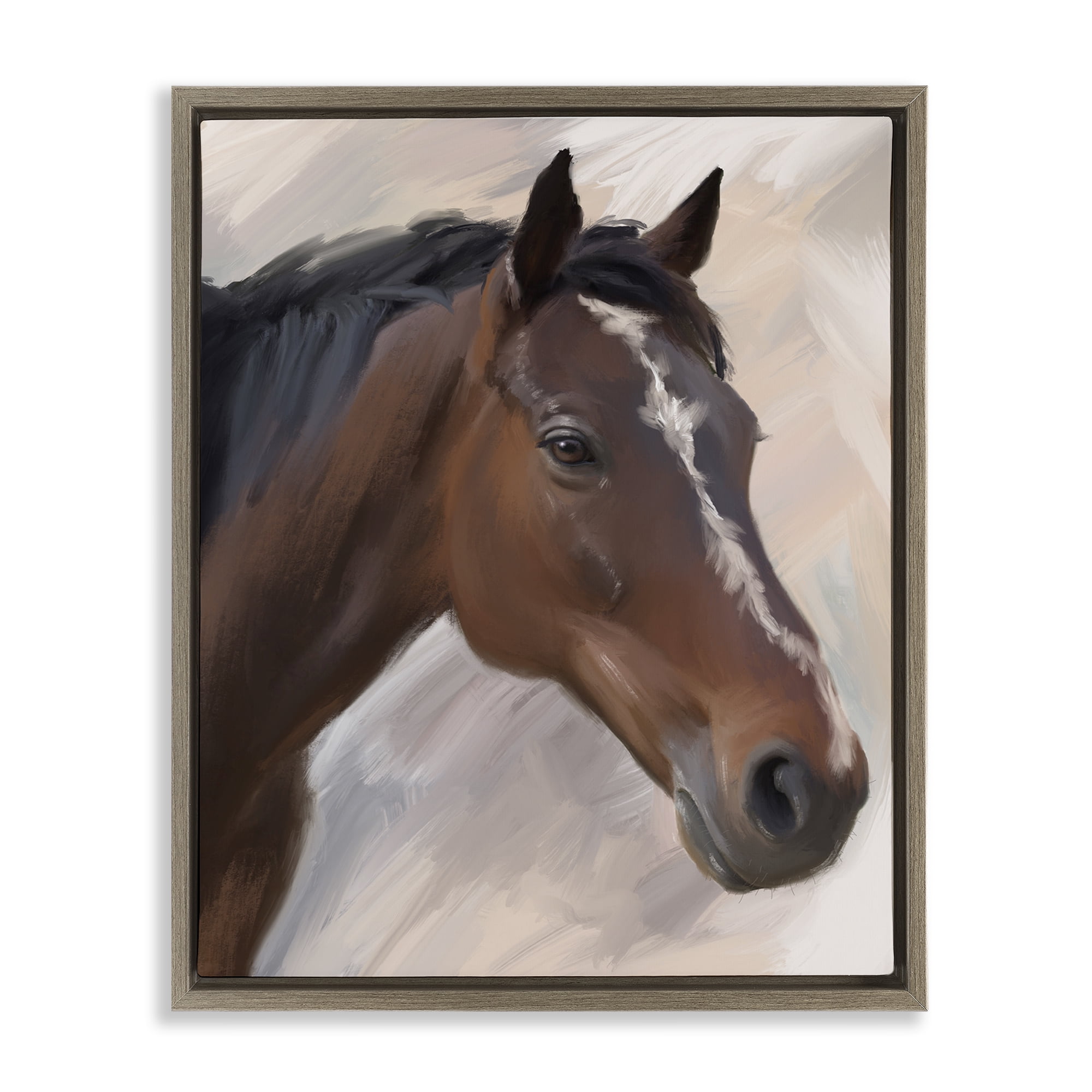 Stupell Industries Brown Farm Horse Animals Painting Brown Floater Framed Canvas Art Print Wall Art, 25 x 31