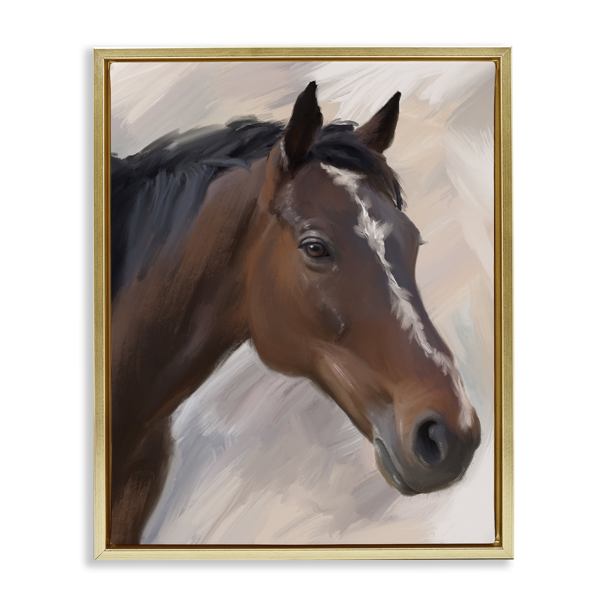 Stupell Industries Brown Farm Horse Animals Painting Gold Floater Framed Canvas Art Print Wall Art, 17 x 21