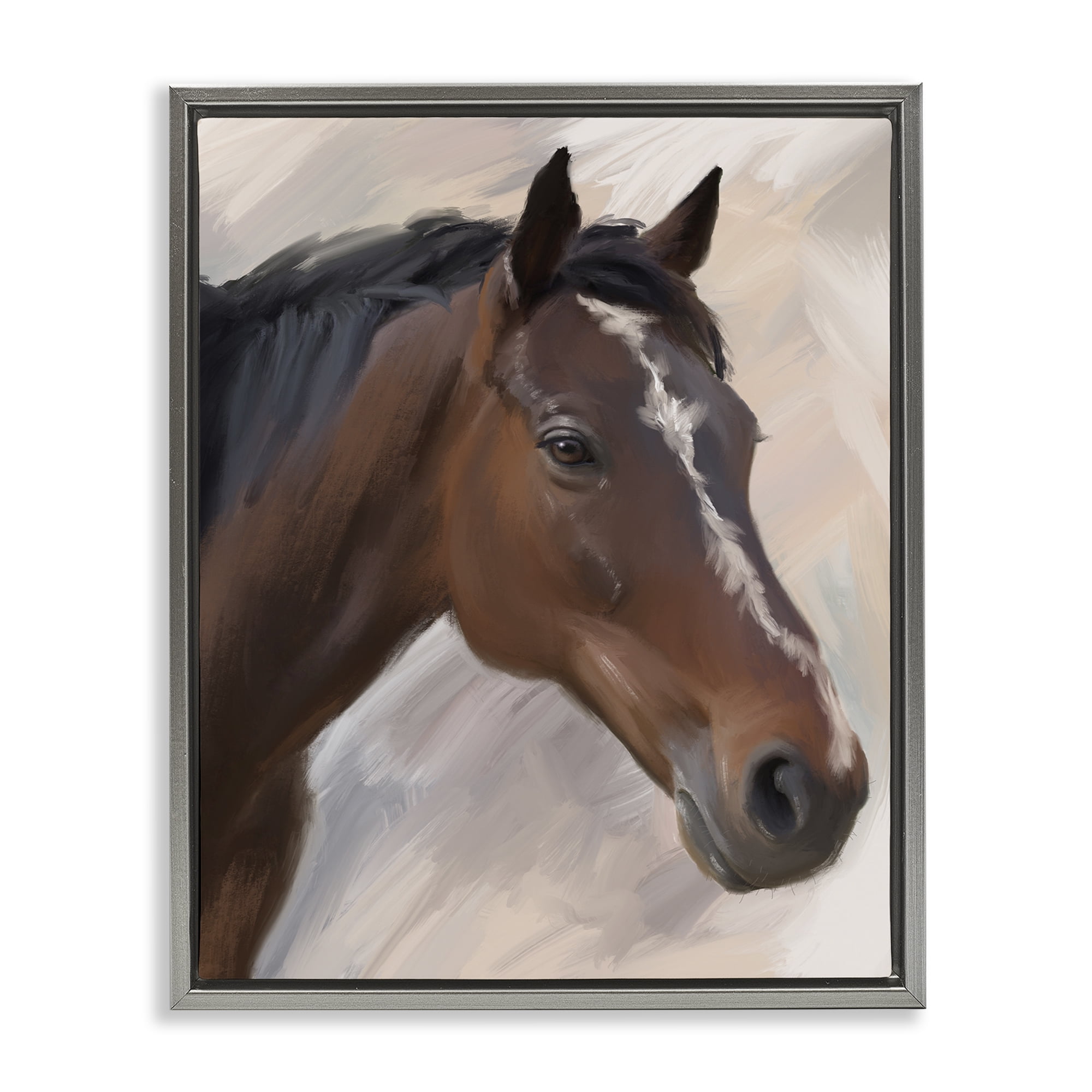 Stupell Industries Brown Farm Horse Animals Painting Gray Floater Framed Canvas Art Print Wall Art, 25 x 31