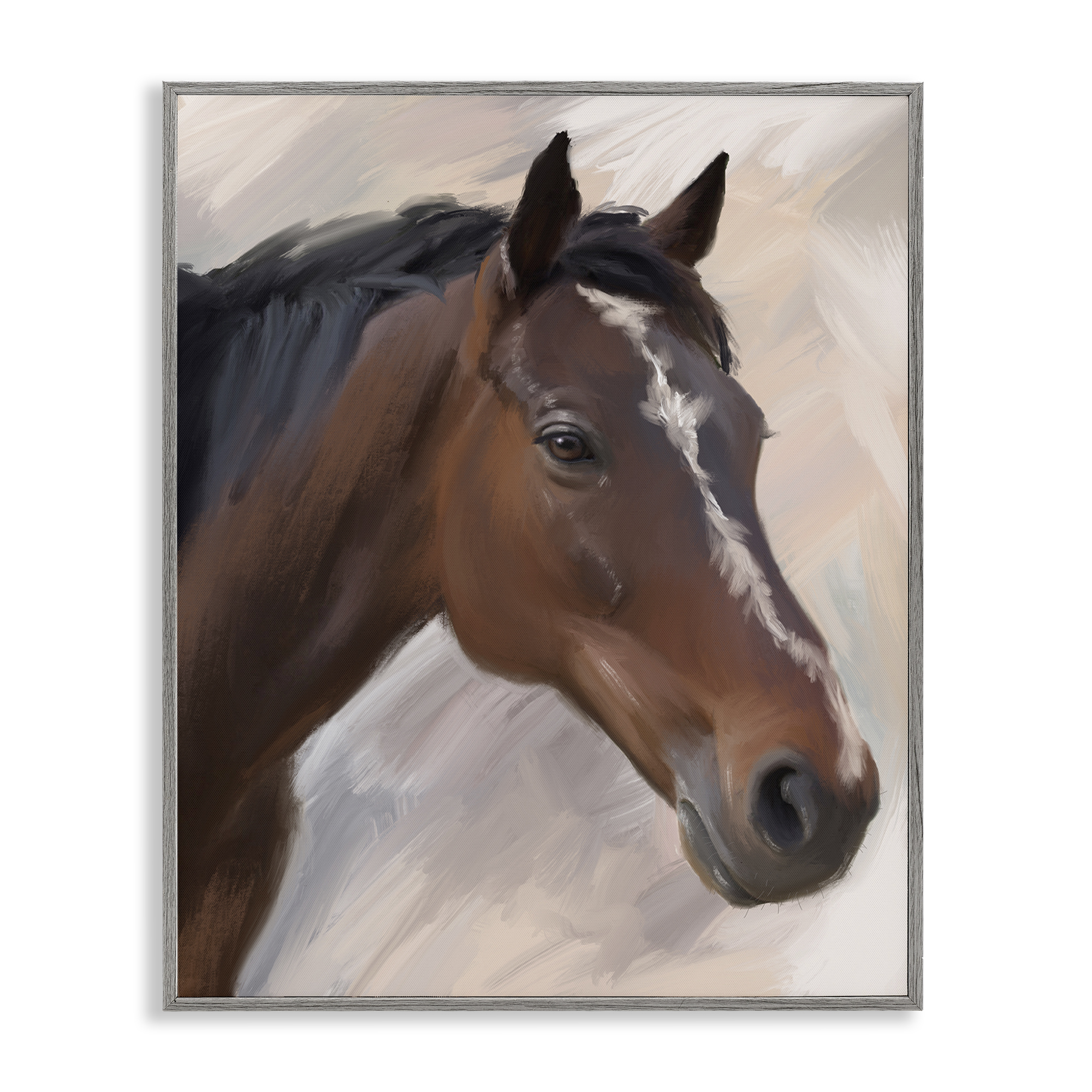 Stupell Industries Brown Farm Horse Animals Painting Gray Framed Art Print Wall Art, 24 x 30