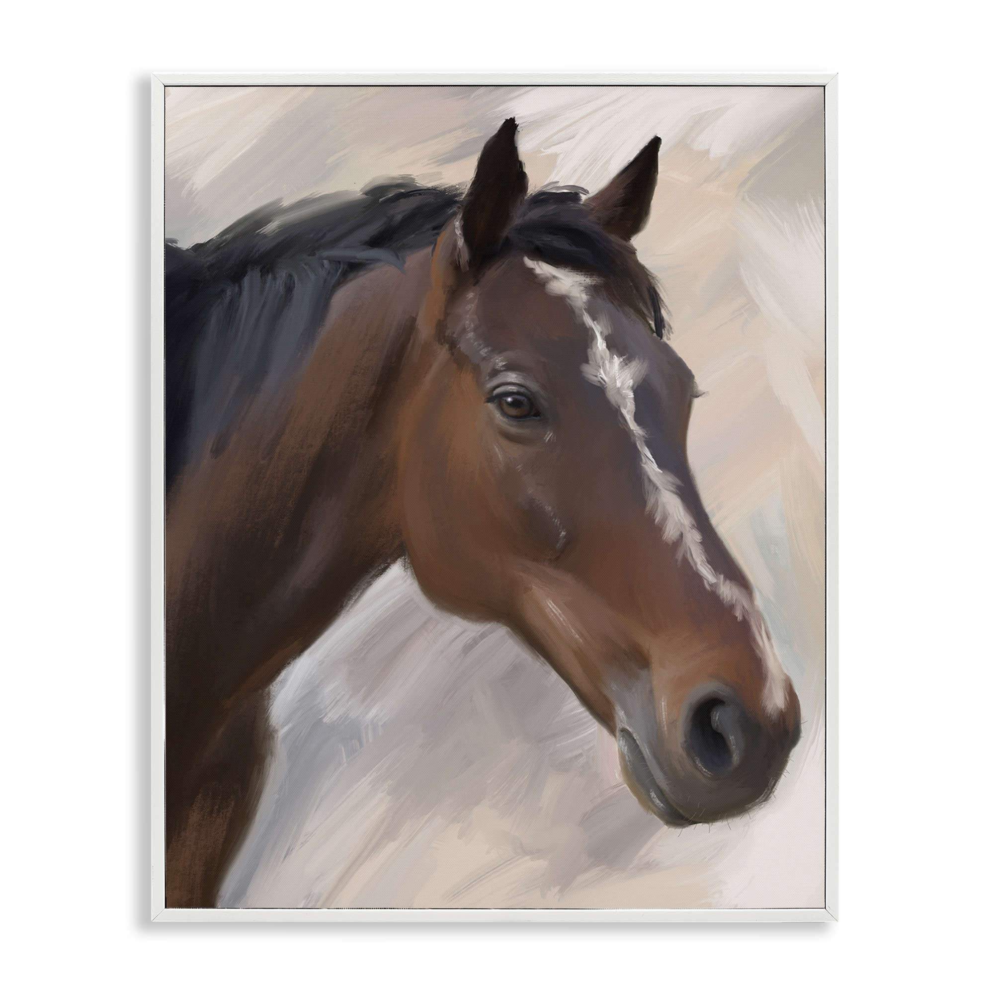 Stupell Industries Brown Farm Horse Animals Painting White Framed Art Print Wall Art, 16 x 20