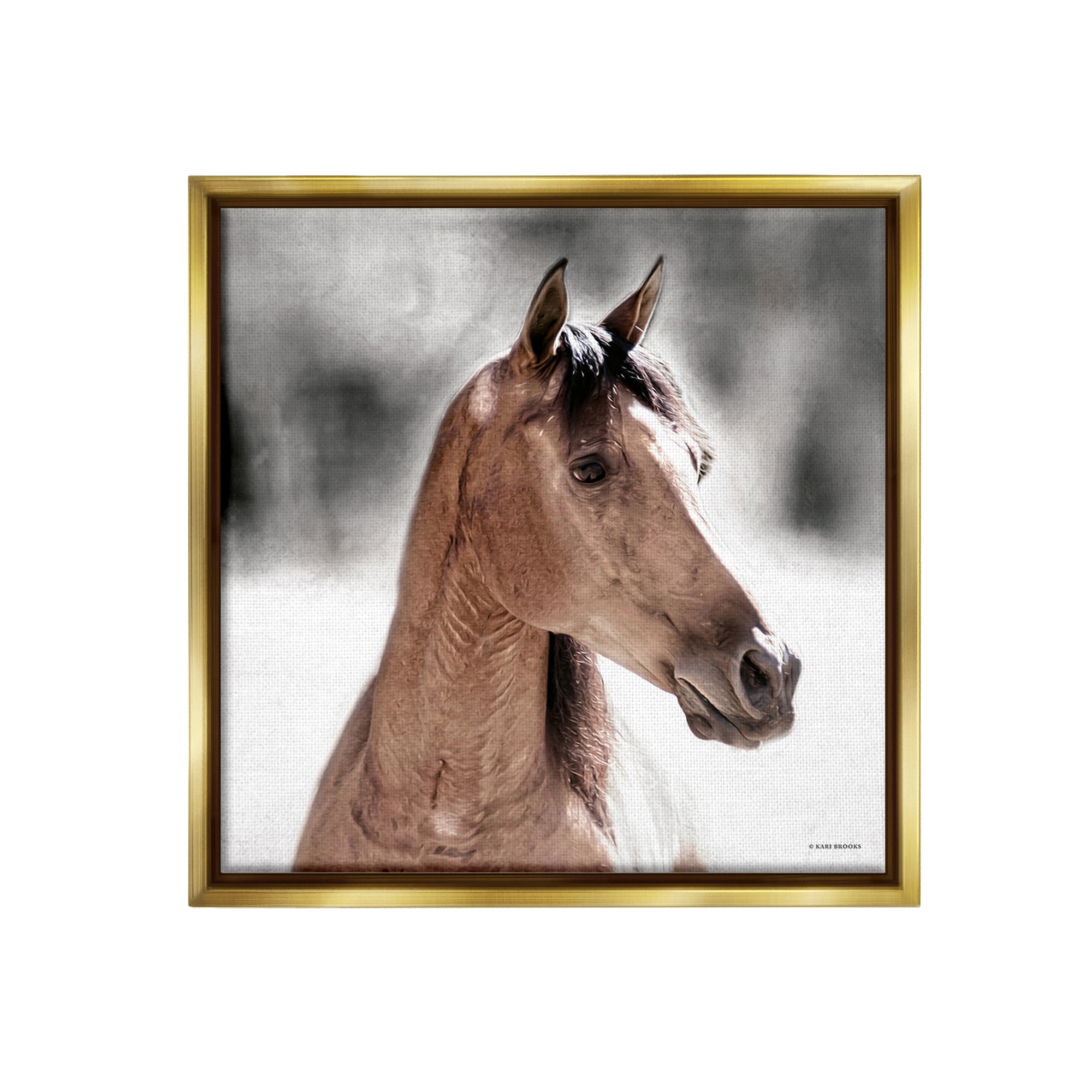 Stupell Industries Brown Foal in Snow Animals & Insects Photography Gold Floater Framed Canvas Art Print Wall Art, 25 x 25