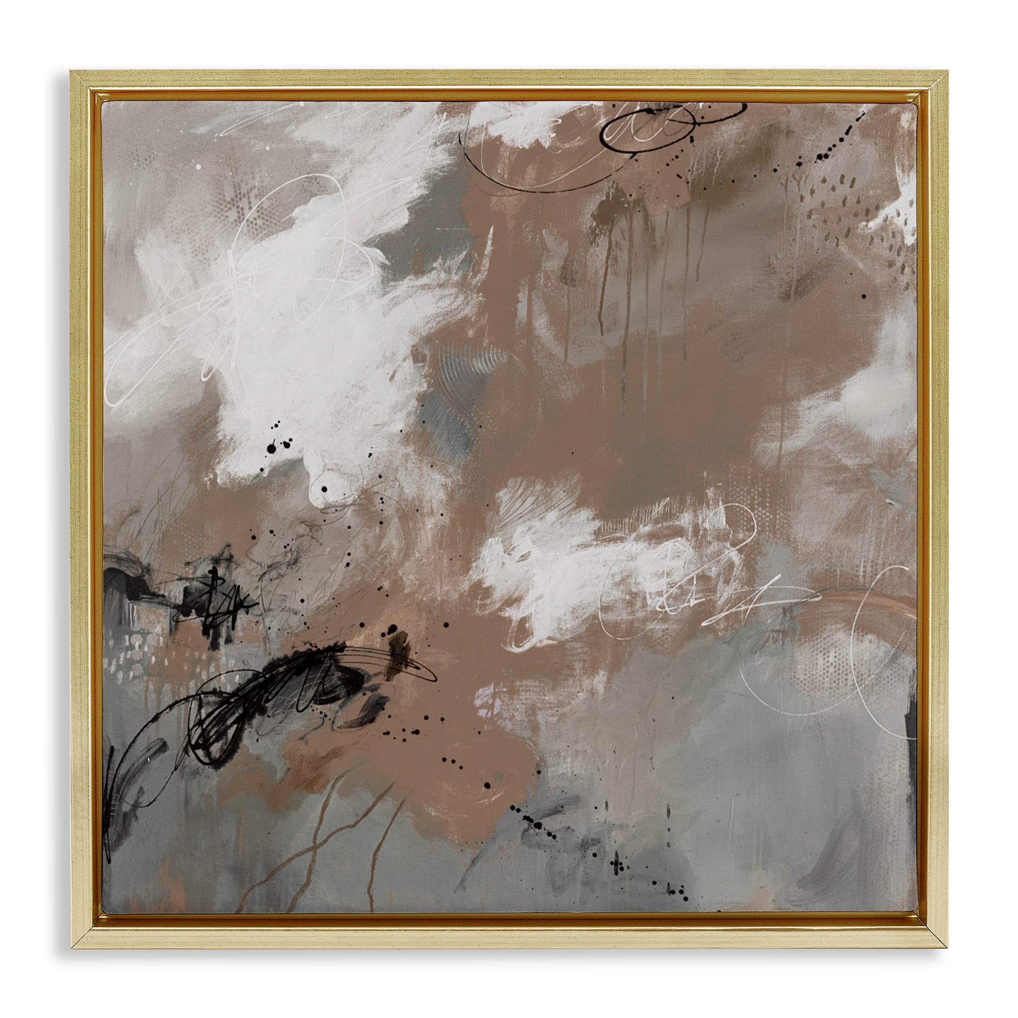 Stupell Industries Brown & Grey Brushwork Gold Framed Floater Canvas Wall Art, design by Ruth Fromstein