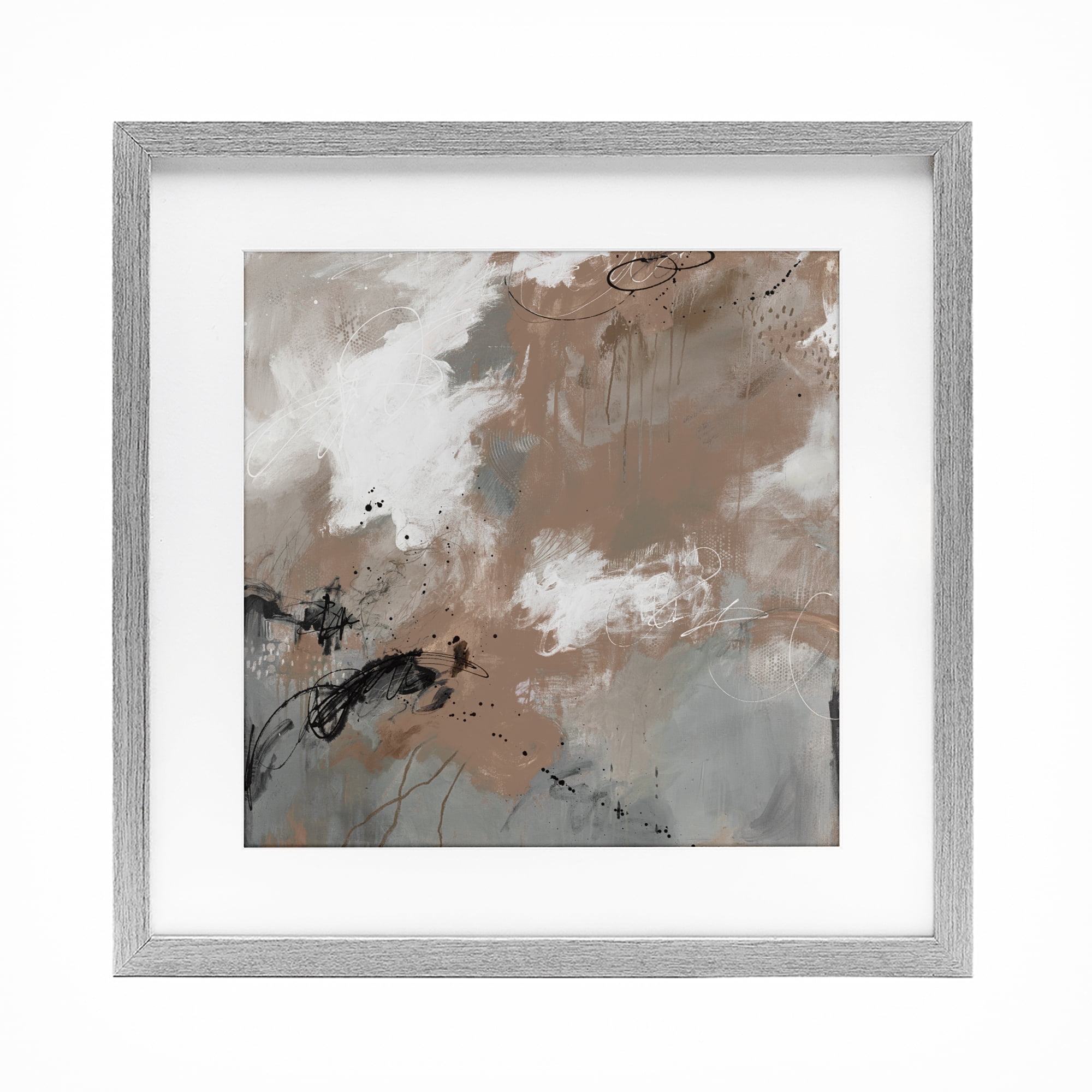 Stupell Industries Brown & Grey Brushwork Gray Framed Print Under Glass, design by Ruth Fromstein