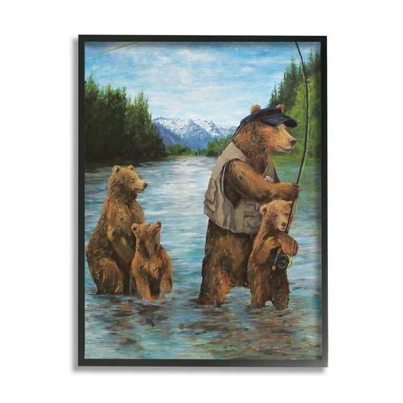 Stupell Industries Brown Grizzly Bear Family Fishing Mountain Lake Landscape , 16 x 20, Design by Kamdon Kreations