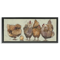 Stupell Industries Brown Hens and Chick Animals & Insects Painting Black Floater Framed Canvas Art Print Wall Art, 25 x 11