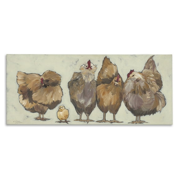 Stupell Industries Brown Hens and Chick Animals & Insects Painting Gallery Wrapped Canvas Art Print Wall Art, 24 x 10