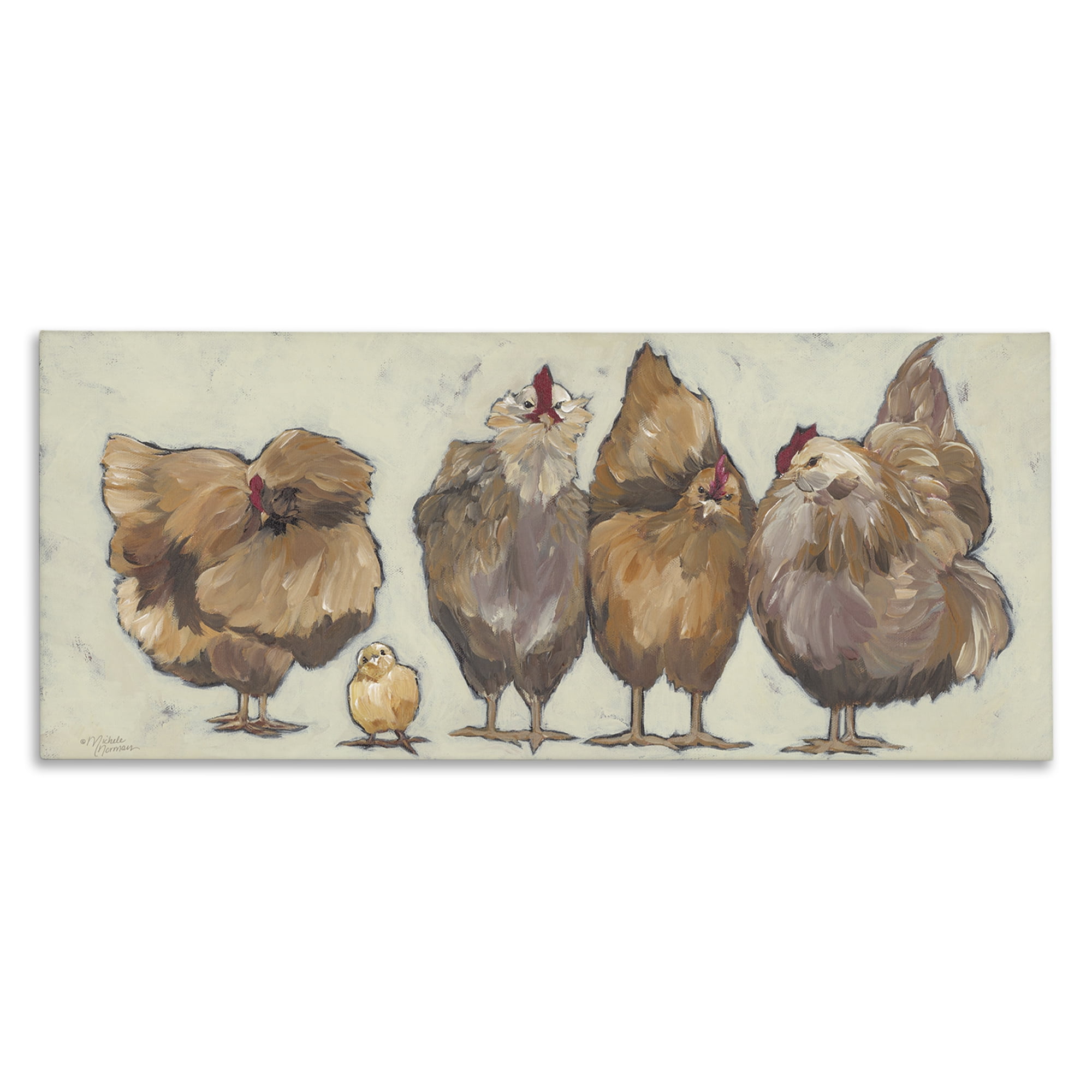 Stupell Industries Brown Hens and Chick Animals & Insects Painting Gallery Wrapped Canvas Art Print Wall Art, 40 x 17