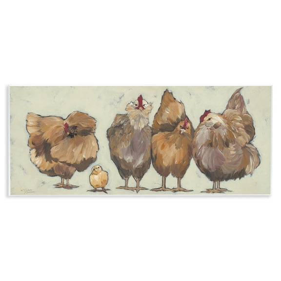 Stupell Industries Brown Hens and Chick Animals & Insects Painting Unframed Art Print Wall Art, 17 x 7