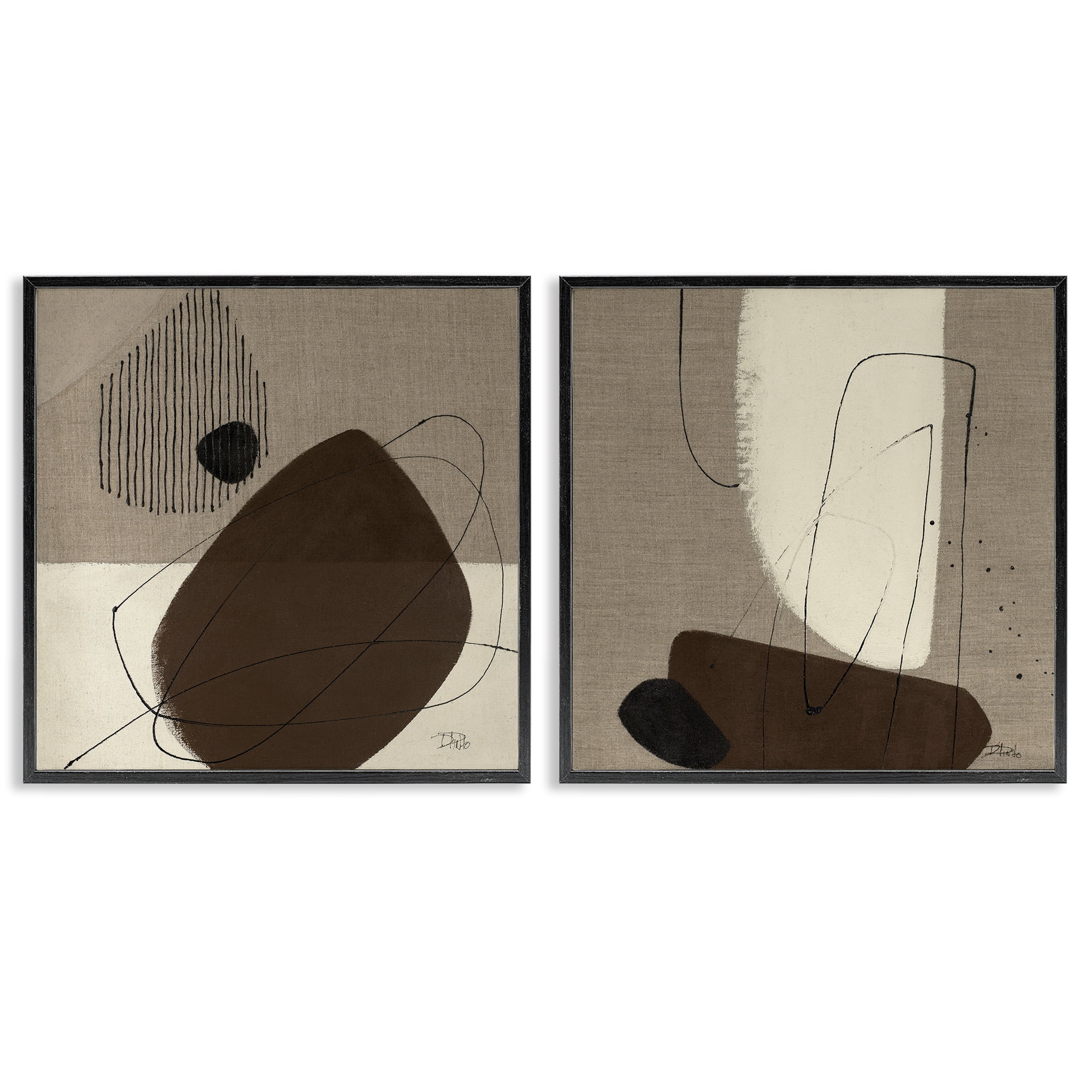 Stupell Industries Brown Hidden Lines Abstract Painting Black Framed Art Print Wall Art, 17 x 17, Set of 2