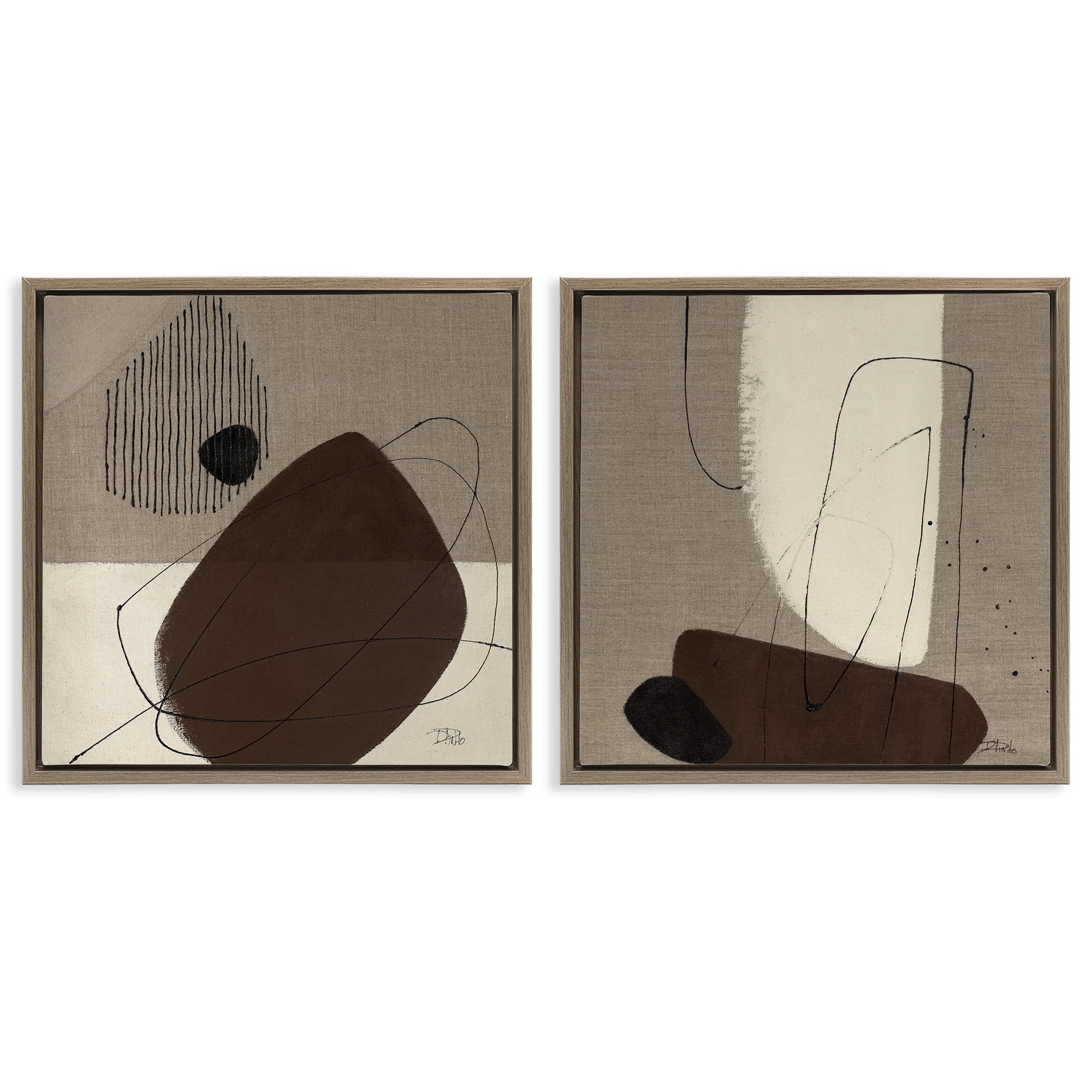 Stupell Industries Brown Hidden Lines Abstract Painting Brown Floater Framed Canvas Art Print Wall Art, 25 x 25, Set of 2