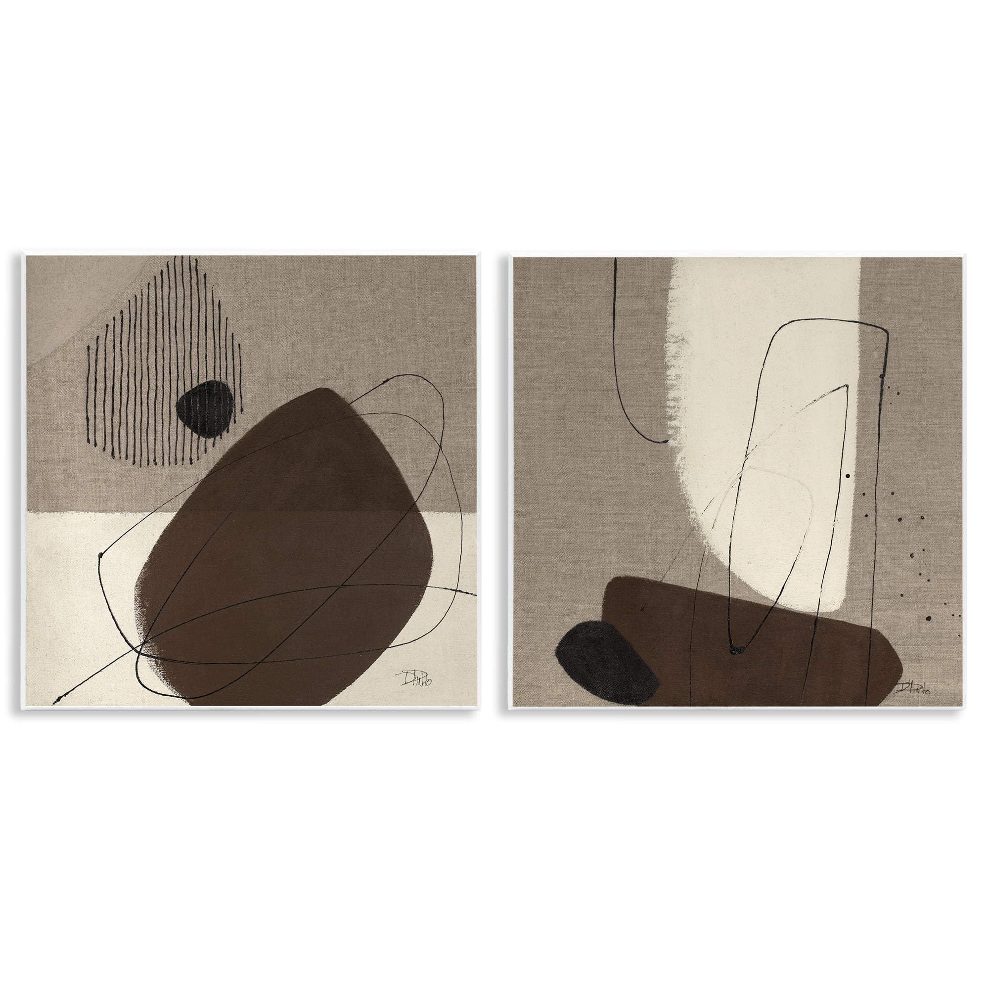 Stupell Industries Brown Hidden Lines Abstract Painting Unframed Art Print Wall Art, 12 x 12, Set of 2