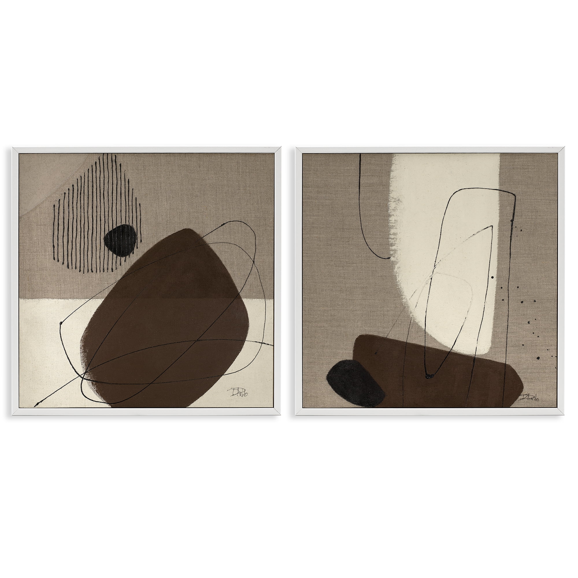Stupell Industries Brown Hidden Lines Abstract Painting White Framed Art Print Wall Art, 17 x 17, Set of 2