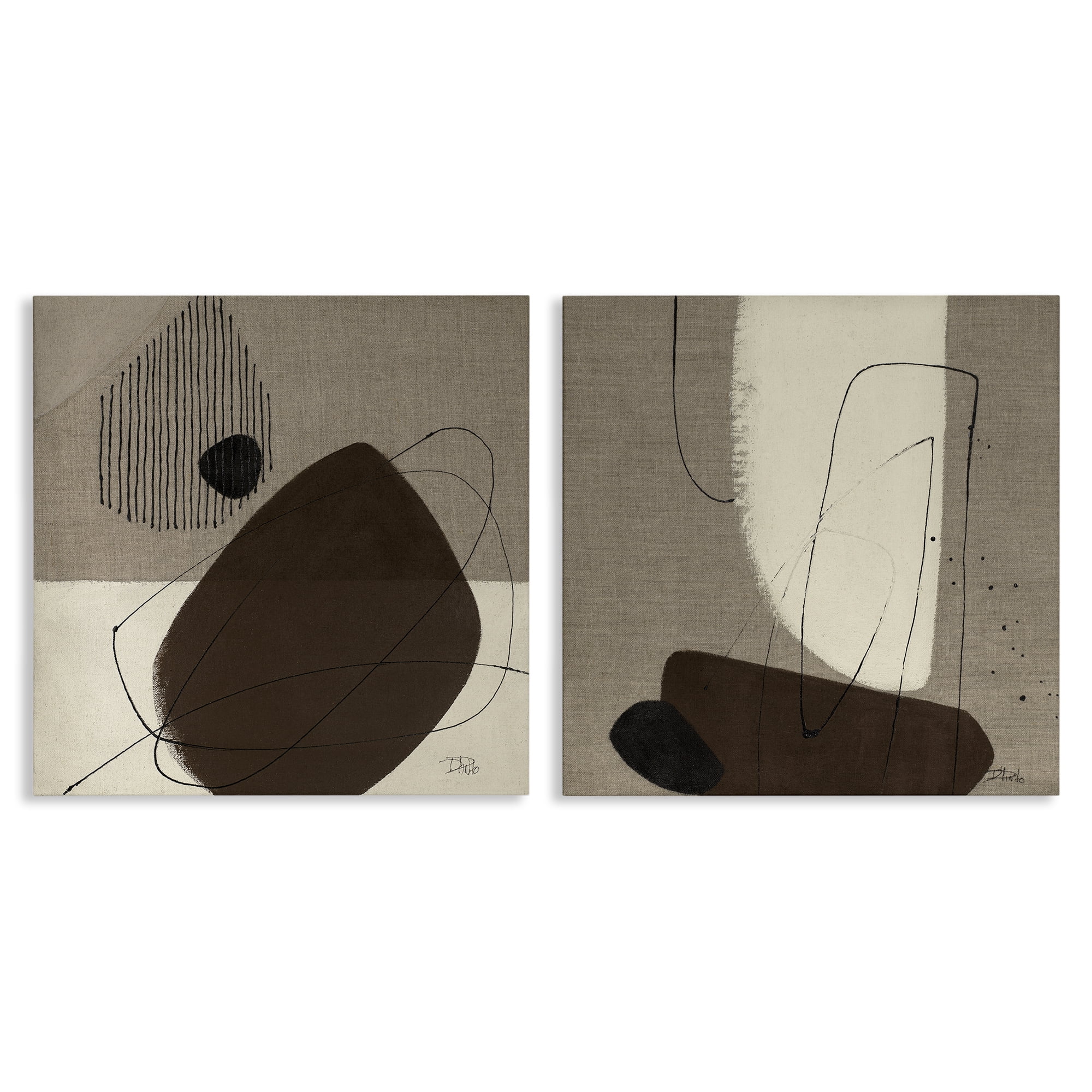 Stupell Industries Brown Hidden Lines Abstract Painting Wrapped Canvas Art Print Wall Art, 17 x 17, Set of 2