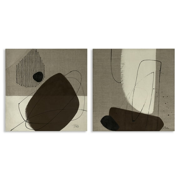 Stupell Industries Brown Hidden Lines Abstract Painting Wrapped Canvas Art Print Wall Art, 17 x 17, Set of 2