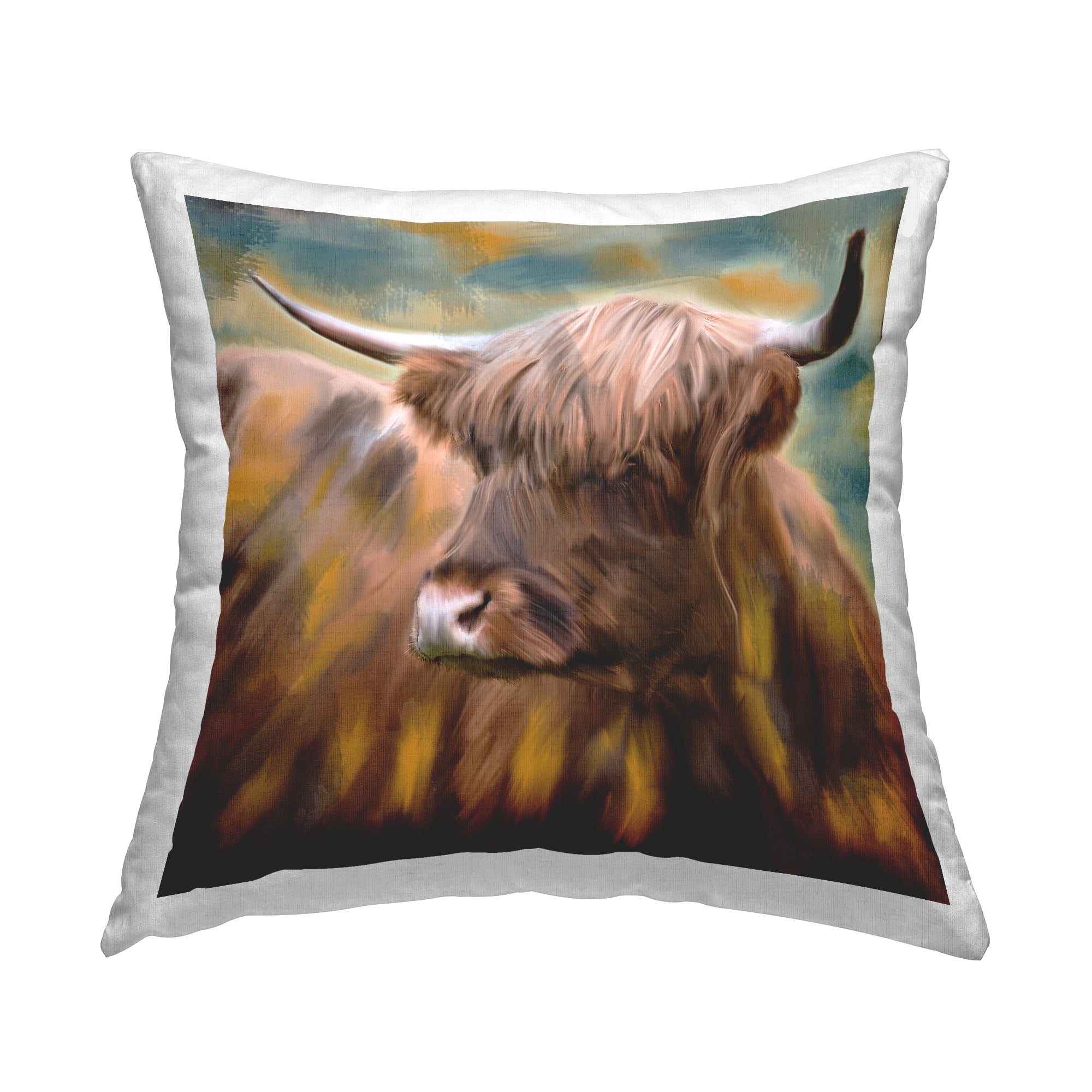 Stupell Industries Brown Highland Cow Decorative Printed Throw Pillow, 18 x 18