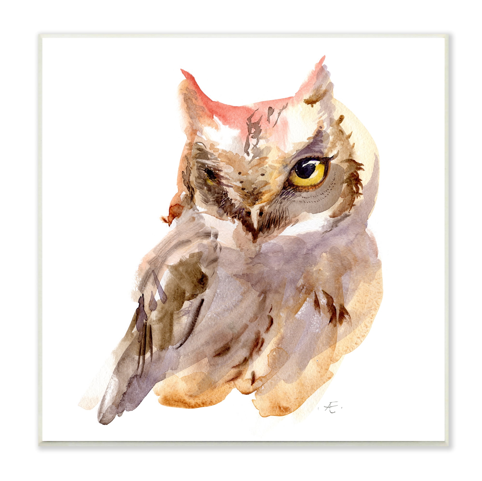 Stupell Industries Brown Horned Owl Eye Wink Minimal Bird Animals & Insects Painting Unframed Art Print Wall Art, 12 x 12