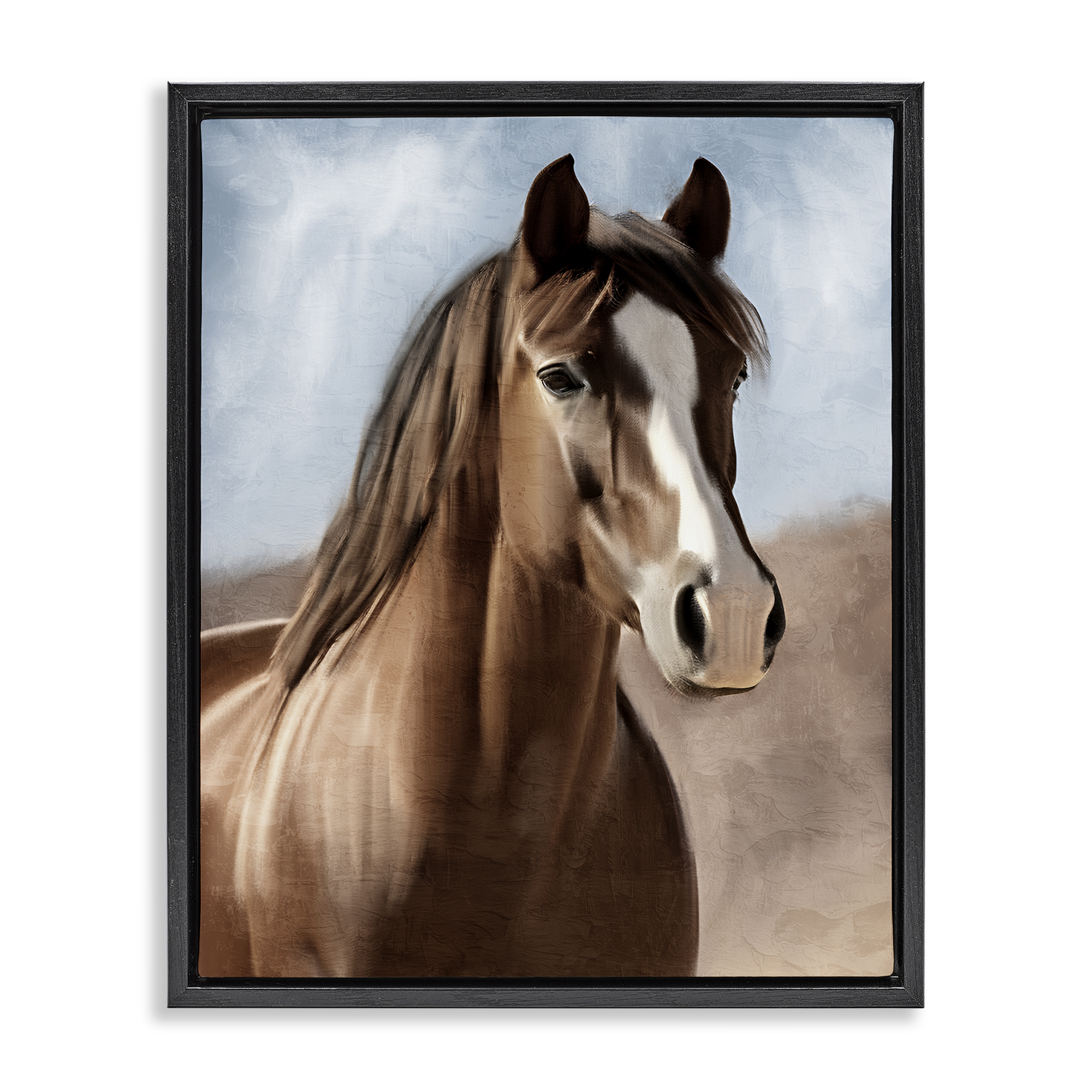 Stupell Industries Brown Horse Closeup Animals Painting Black Floater Framed Canvas Art Print Wall Art, 17 x 21