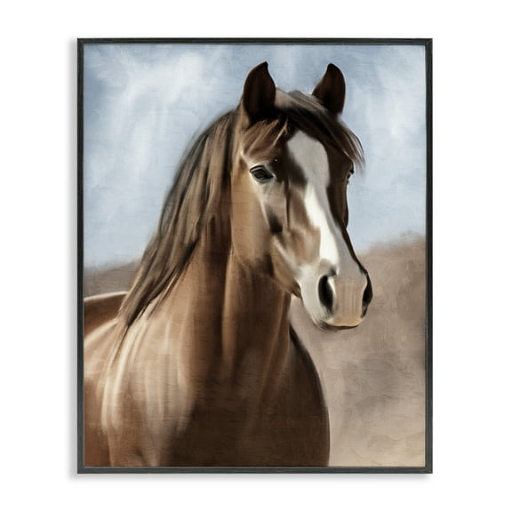 Stupell Industries Brown Horse Closeup Animals Painting Black Framed Art Print Wall Art, 11 x 14