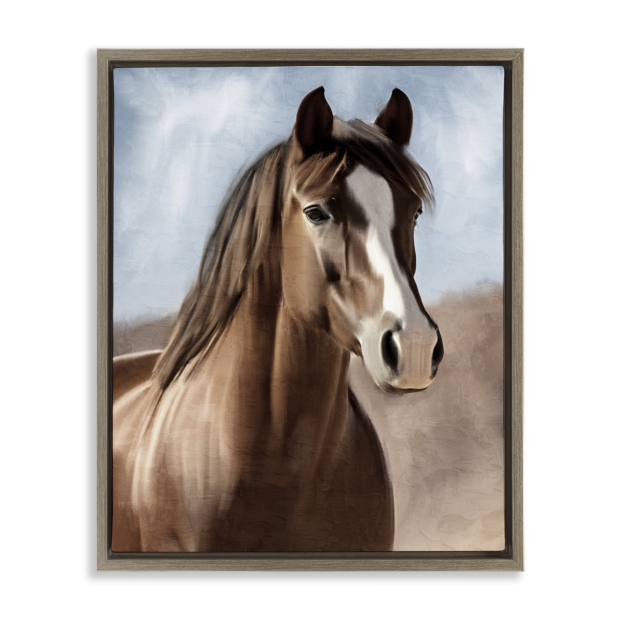 Stupell Industries Brown Horse Closeup Animals Painting Brown Floater Framed Canvas Art Print Wall Art, 17 x 21