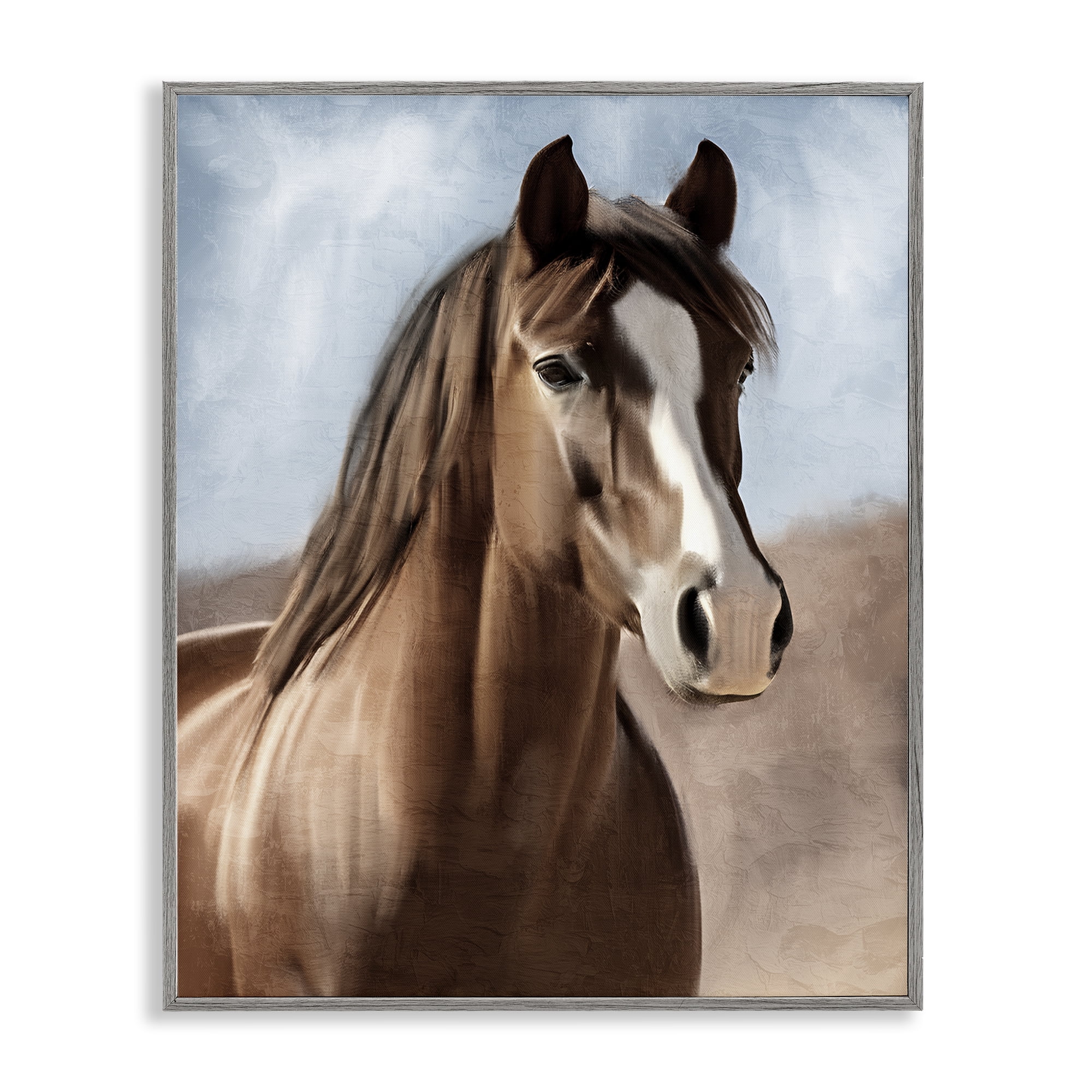 Stupell Industries Brown Horse Closeup Animals Painting Gray Framed Art Print Wall Art, 16 x 20