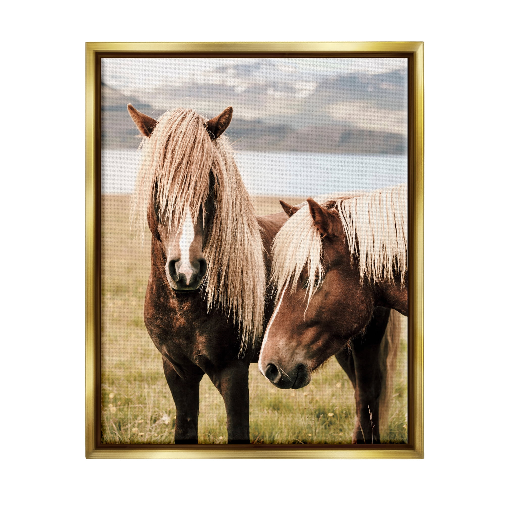 Stupell Industries Brown Horse Duo Animals & Insects Photography Gold Floater Framed Canvas Art Print Wall Art, 25 x 31