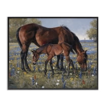 Stupell Industries Brown Horse & Foal Grazing Animals Painting Black Framed Art Print Wall Art, 14 x 11