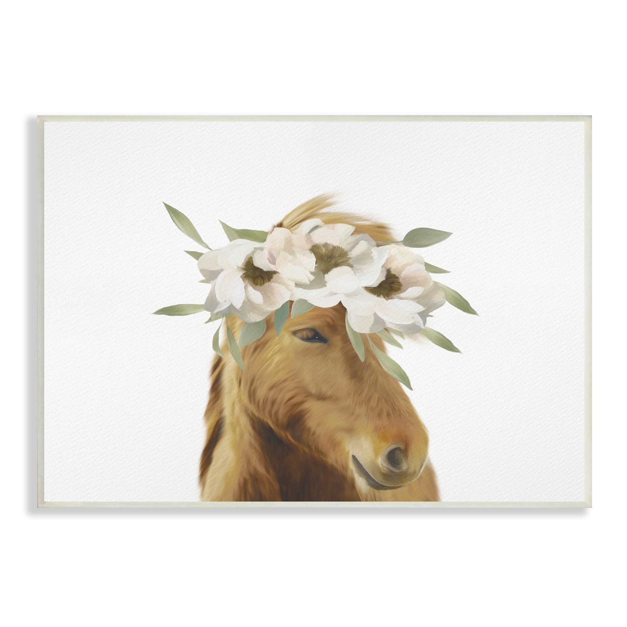 Stupell Industries Brown Horse Minimal Design White Floral Crown , 15 x 10, Design by Leah Straatsma