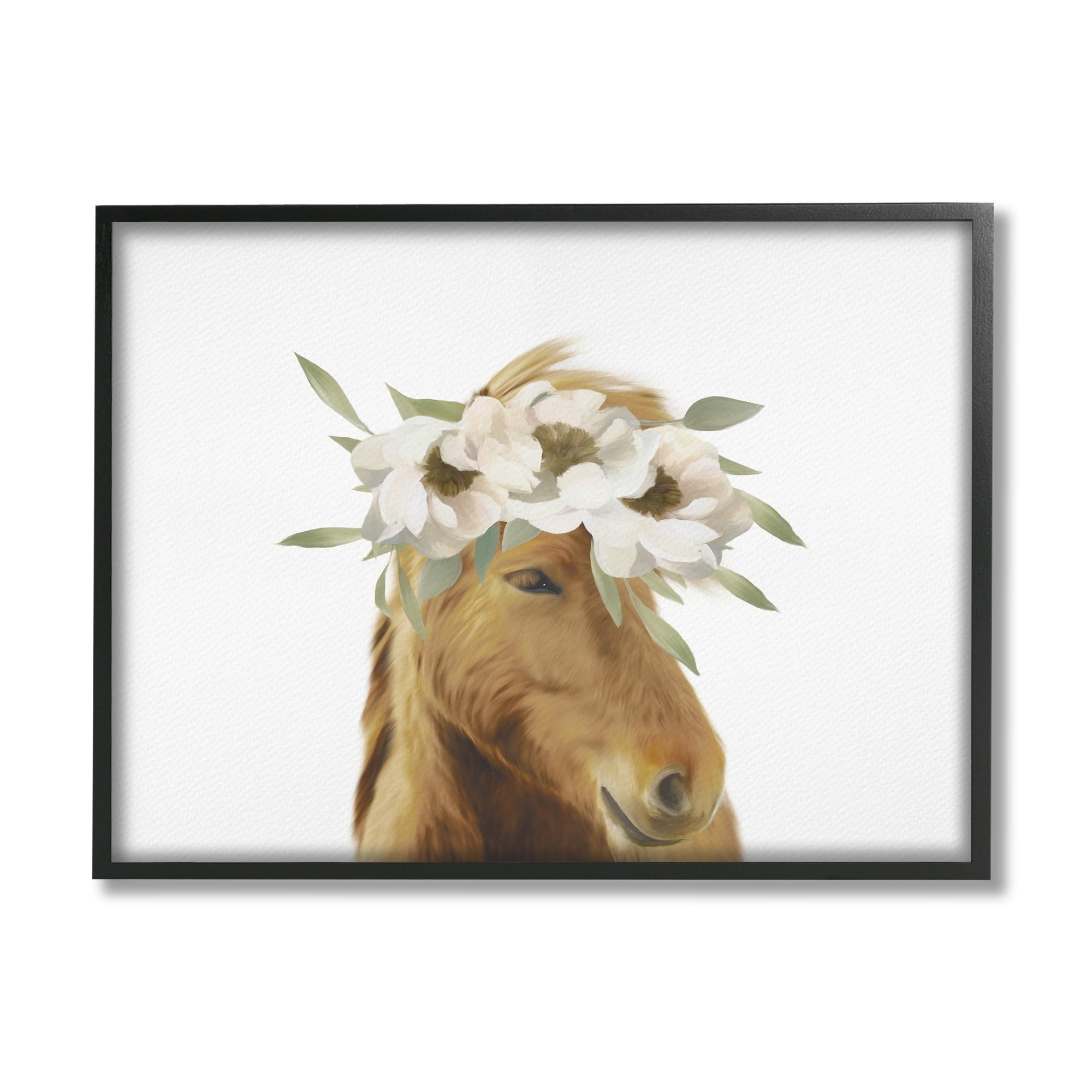 Stupell Industries Brown Horse Minimal Design White Floral Crown , 30 x 24, Design by Leah Straatsma