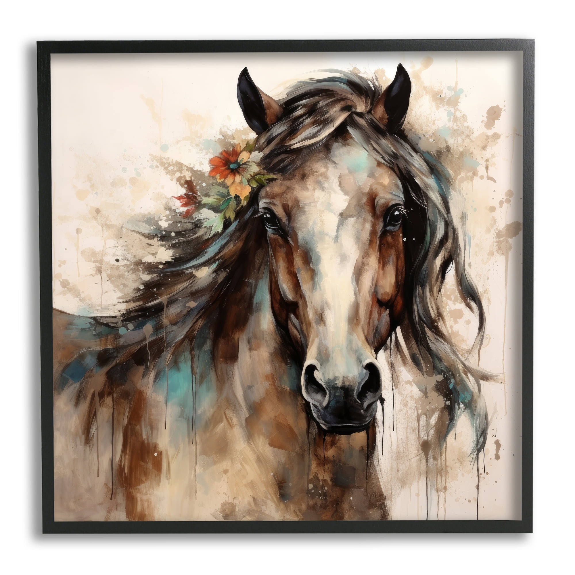Stupell Industries Brown Horse Modern Portrait Animals & Insects Painting Black Framed Art Print Wall Art, 17 x 17