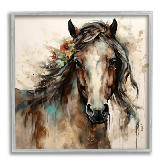 Stupell Industries Brown Horse Modern Portrait Animals & Insects Painting Gray Framed Art Print Wall Art, 24 x 24