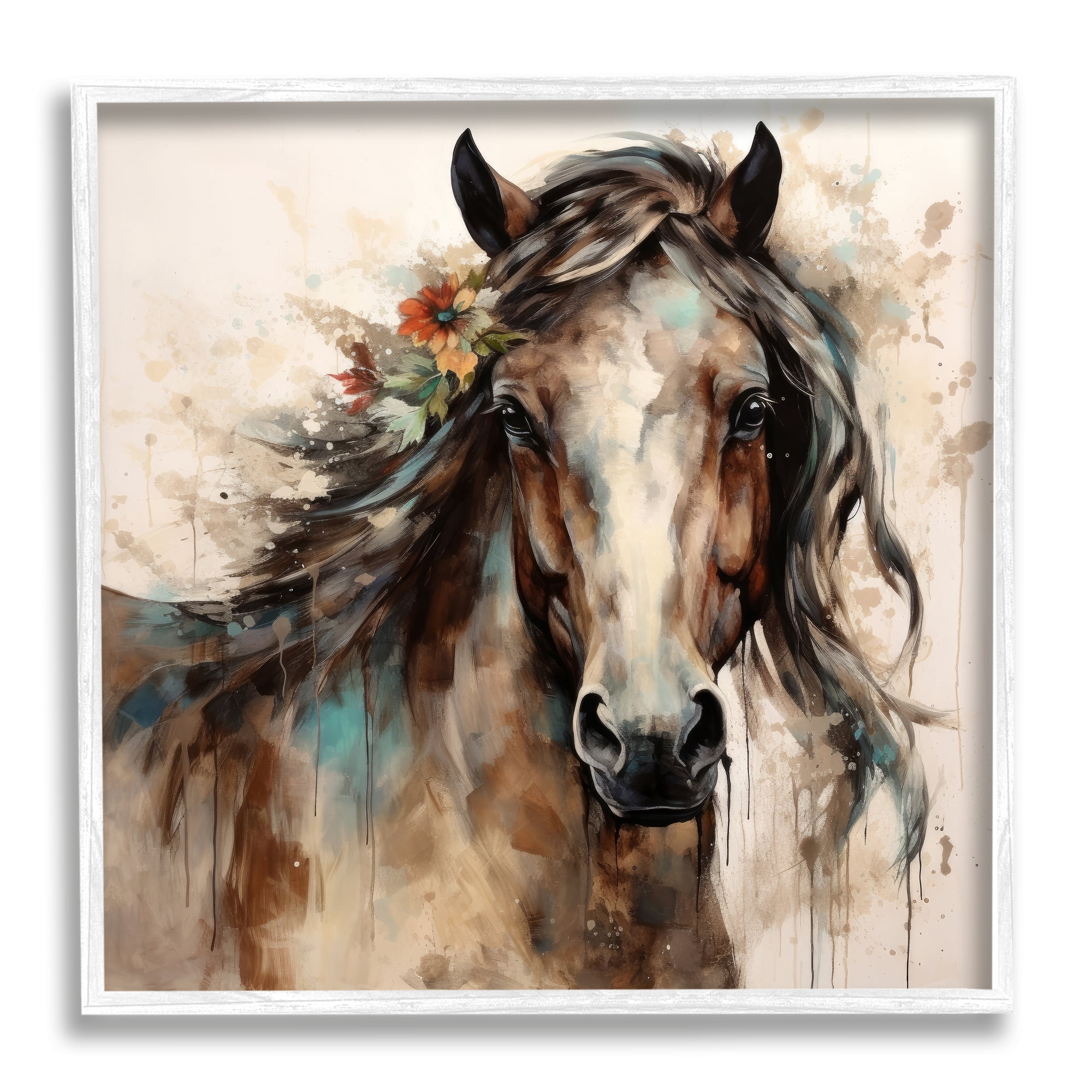 Stupell Industries Brown Horse Modern Portrait Animals & Insects Painting White Framed Art Print Wall Art, 12 x 12