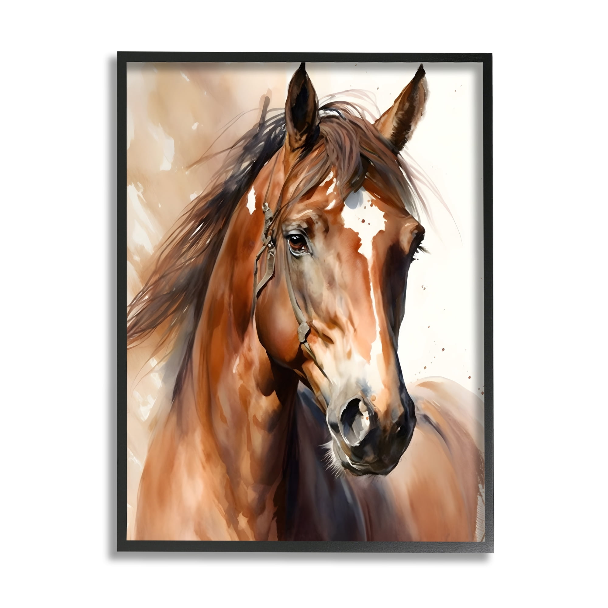Stupell Industries Brown Horse Painting Animals & Insects Painting Black Framed Art Print Wall Art, 11 x 14