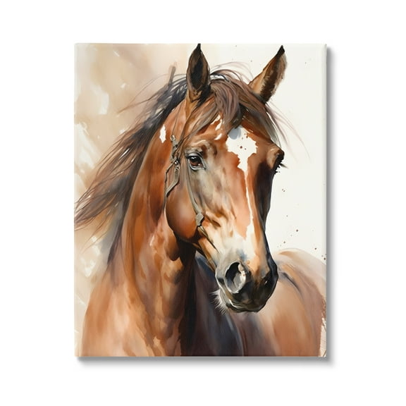 Stupell Industries Brown Horse Painting Animals & Insects Painting Gallery Wrapped Canvas Art Print Wall Art, 16 x 20