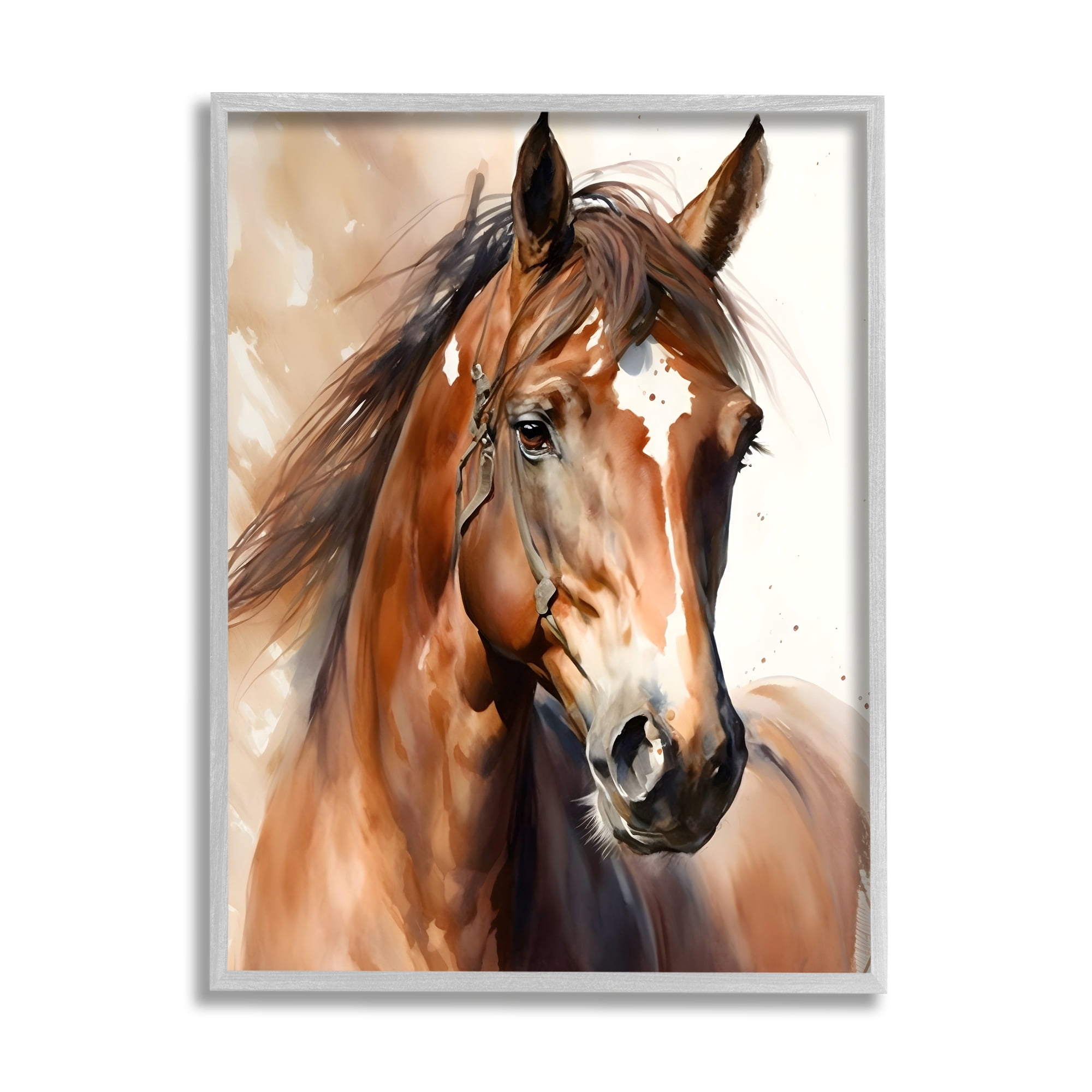 Stupell Industries Brown Horse Painting Animals & Insects Painting Gray Framed Art Print Wall Art, 11 x 14