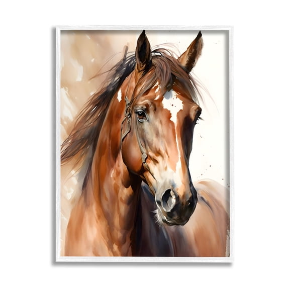 Stupell Industries Brown Horse Painting Animals & Insects Painting White Framed Art Print Wall Art, 11 x 14