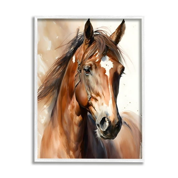 Stupell Industries Brown Horse Painting Animals & Insects Painting White Framed Art Print Wall Art, 24 x 30