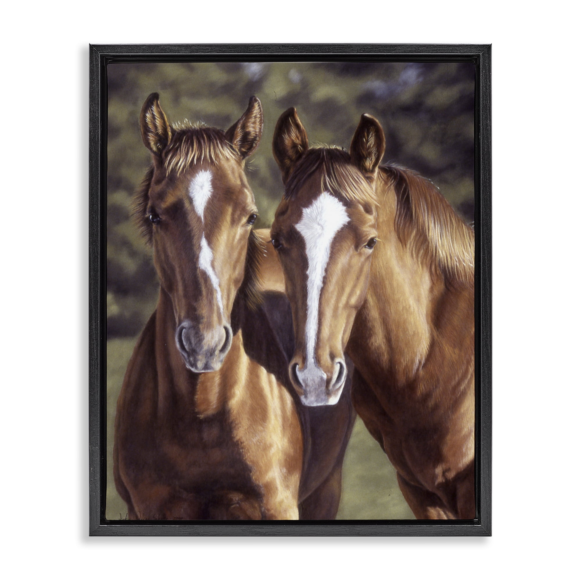 Stupell Industries Brown Horse Pair Animals & Insects Painting Black Floater Framed Canvas Art Print Wall Art, 25 x 31