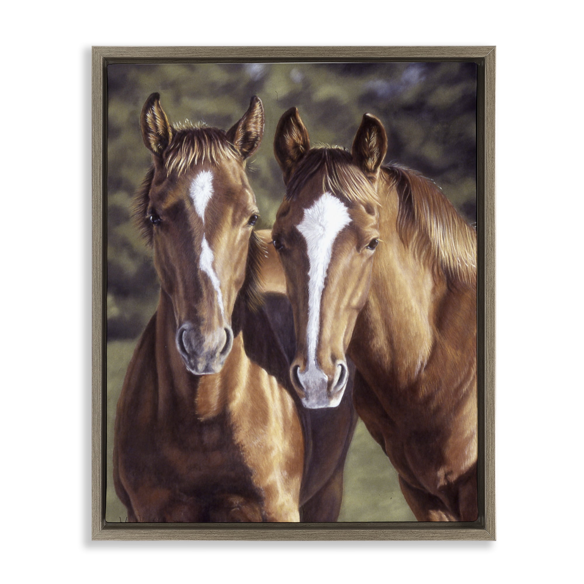 Stupell Industries Brown Horse Pair Animals & Insects Painting Brown Floater Framed Canvas Art Print Wall Art, 25 x 31