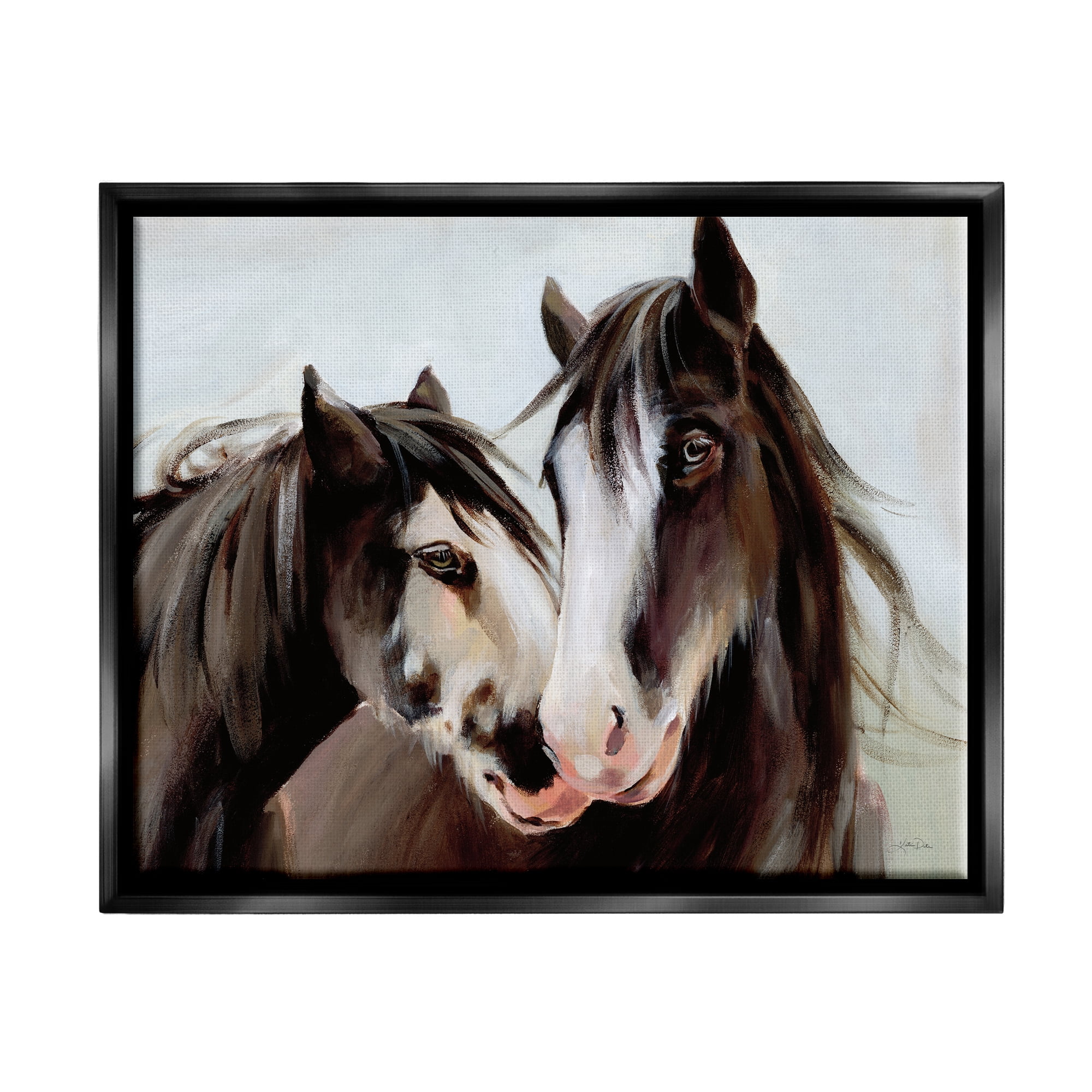 Stupell Industries Brown Horse Pair Portrait Animals & Insects Painting Black Floater Framed Art Print Wall Art, 31 x 25