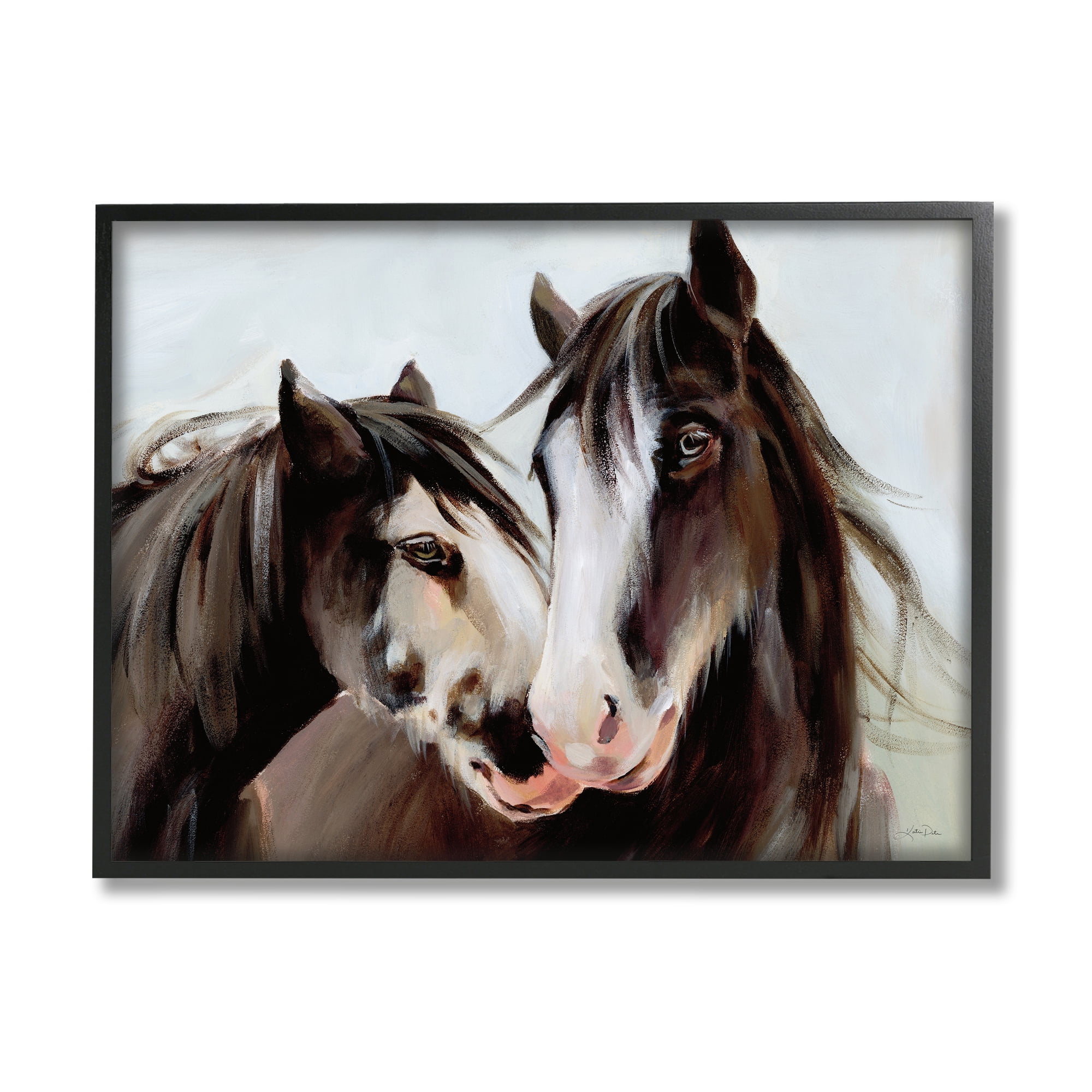 Stupell Industries Brown Horse Pair Portrait Animals & Insects Painting Black Framed Art Print Wall Art, 20 x 16