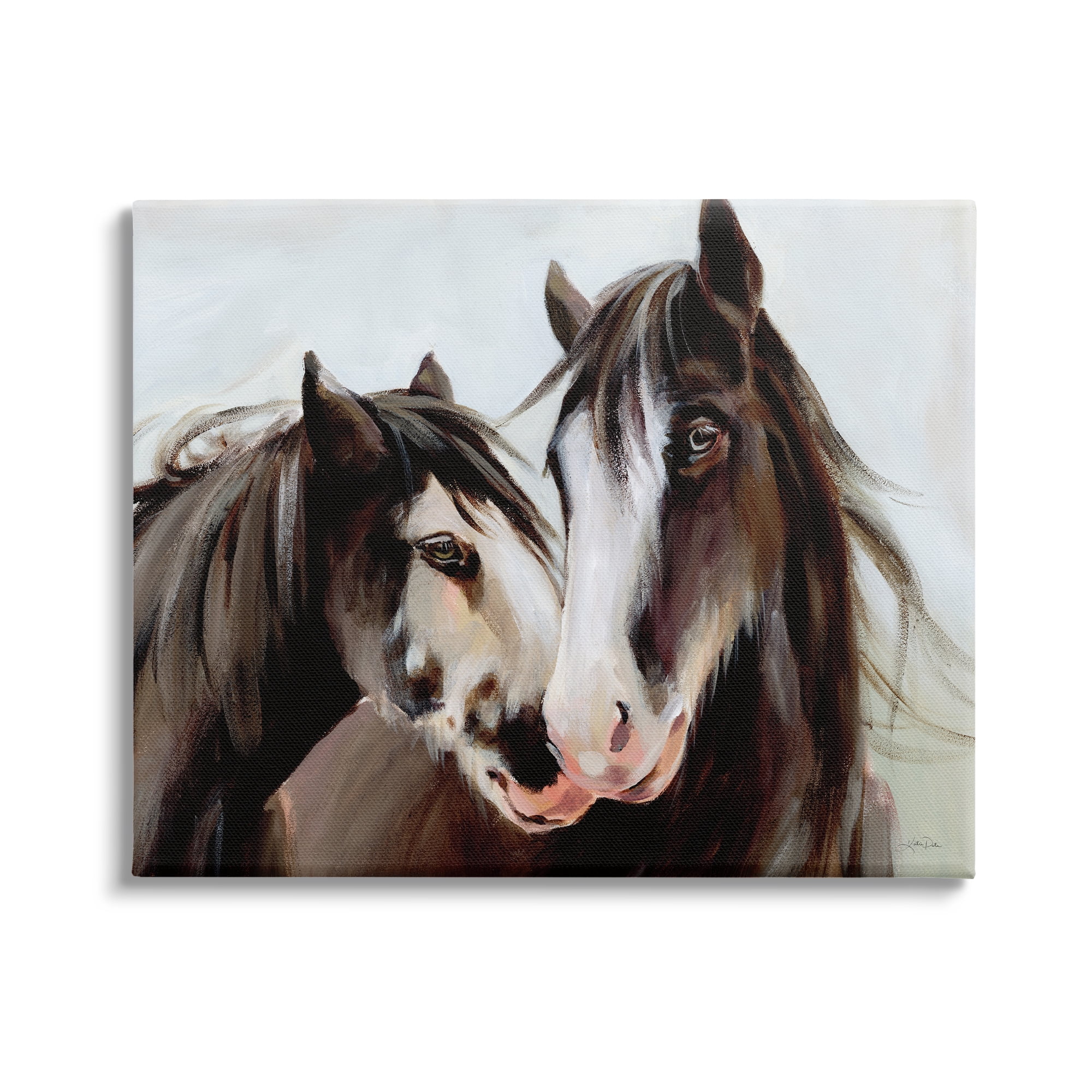 Stupell Industries Brown Horse Pair Portrait Animals & Insects Painting Gallery Wrapped Canvas Print Wall Art, 40 x 30