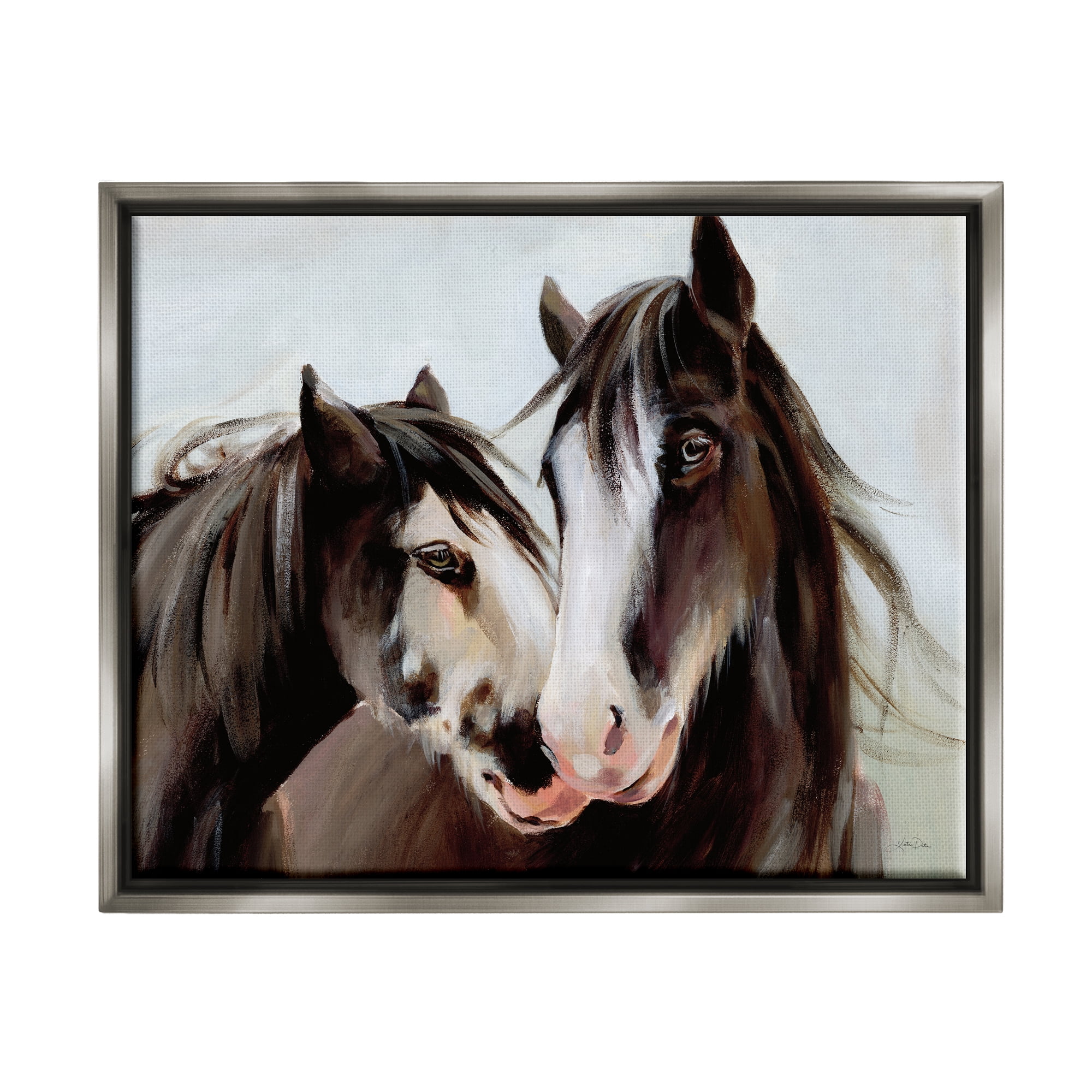 Stupell Industries Brown Horse Pair Portrait Animals & Insects Painting Gray Floater Framed Art Print Wall Art, 31 x 25