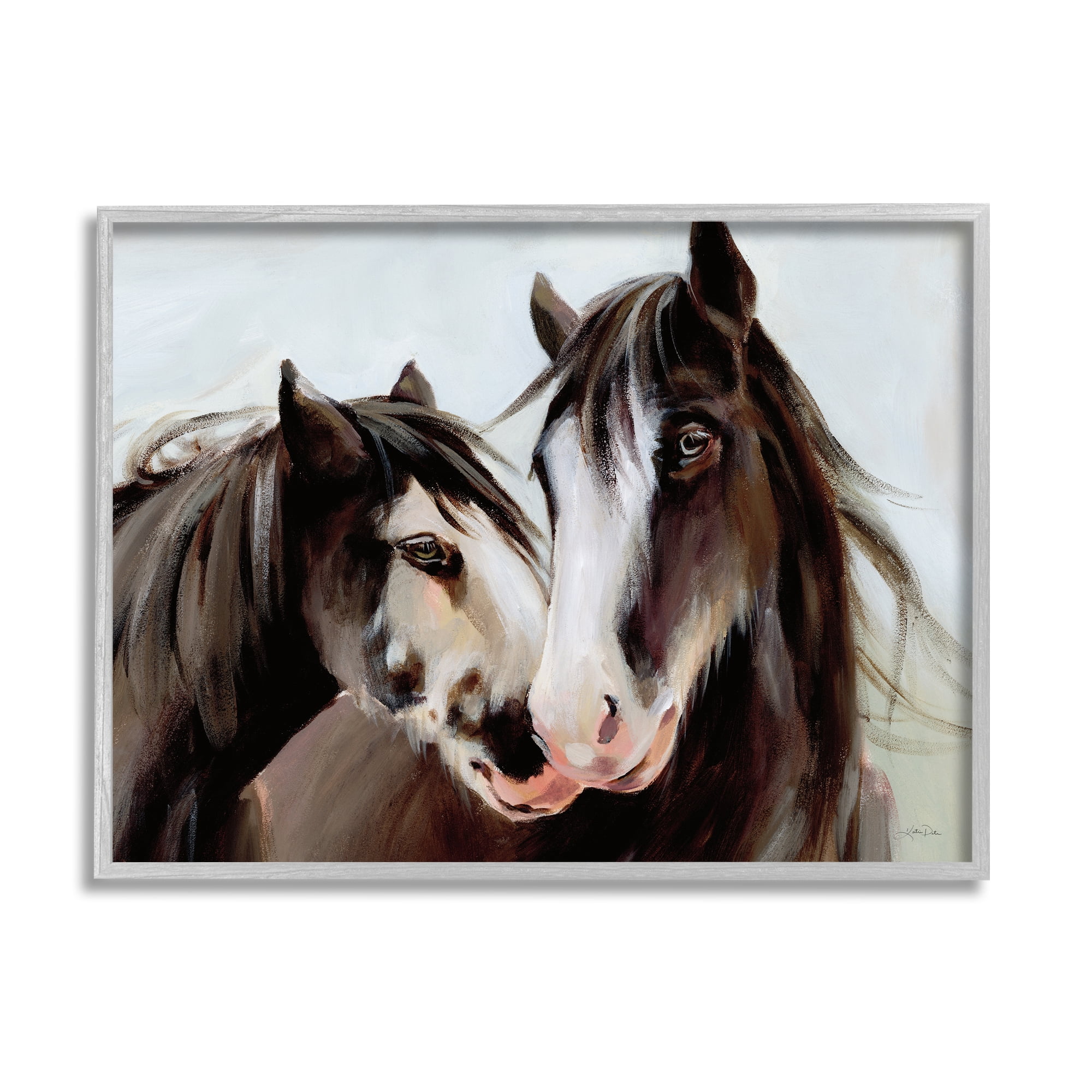 Stupell Industries Brown Horse Pair Portrait Animals & Insects Painting Gray Framed Art Print Wall Art, 20 x 16