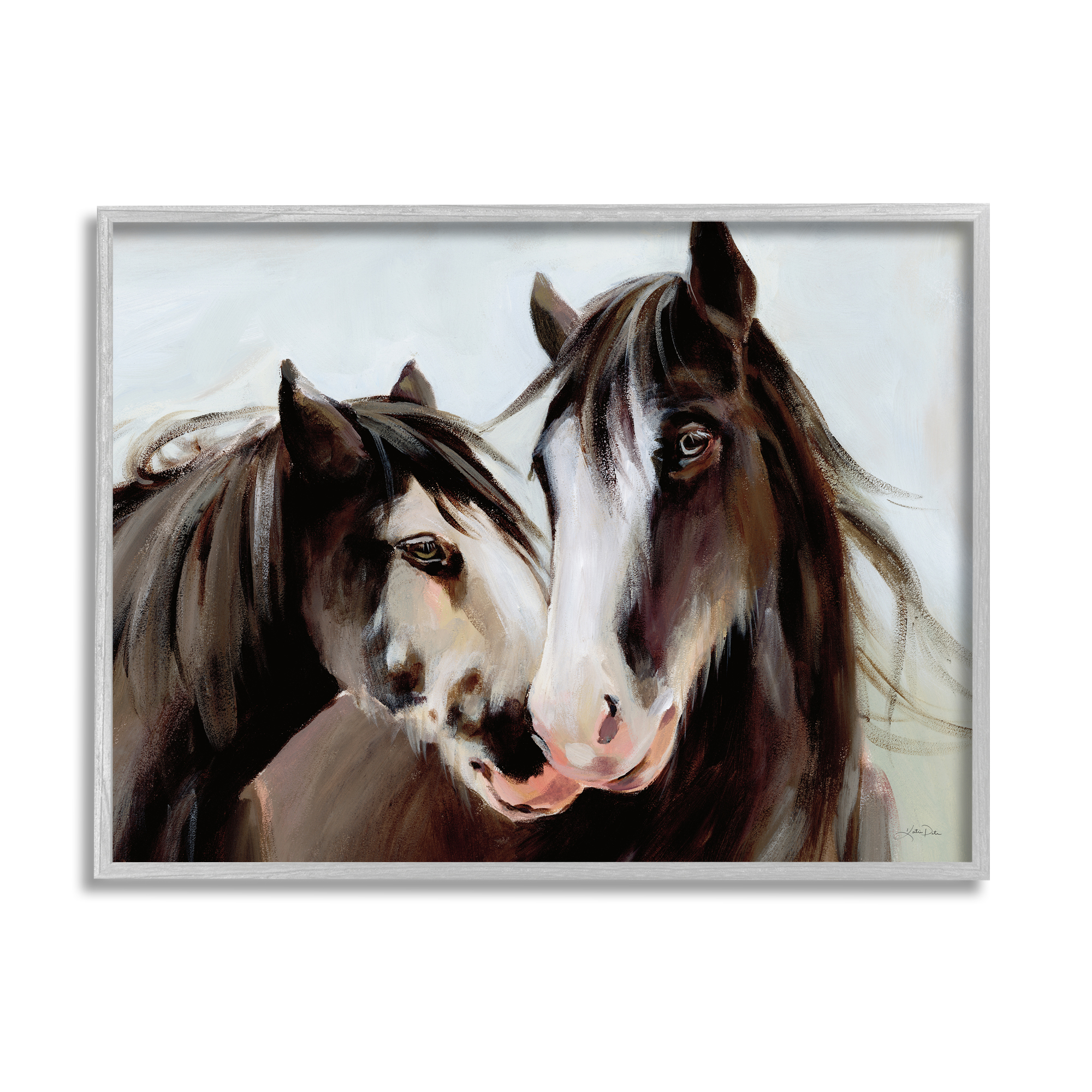 Stupell Industries Brown Horse Pair Portrait Animals & Insects Painting Gray Framed Art Print Wall Art, 30 x 24