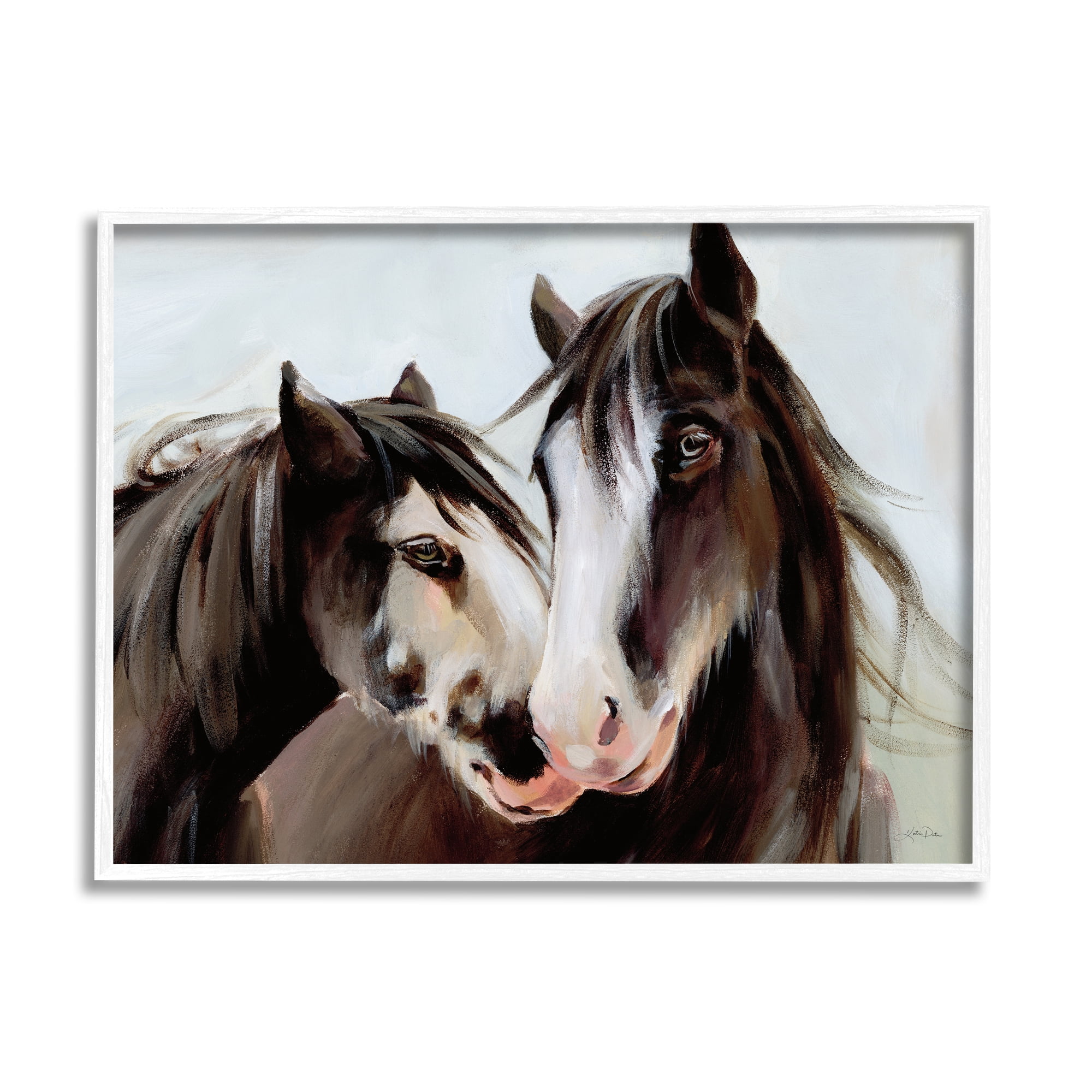Stupell Industries Brown Horse Pair Portrait Animals & Insects Painting White Framed Art Print Wall Art, 14 x 11