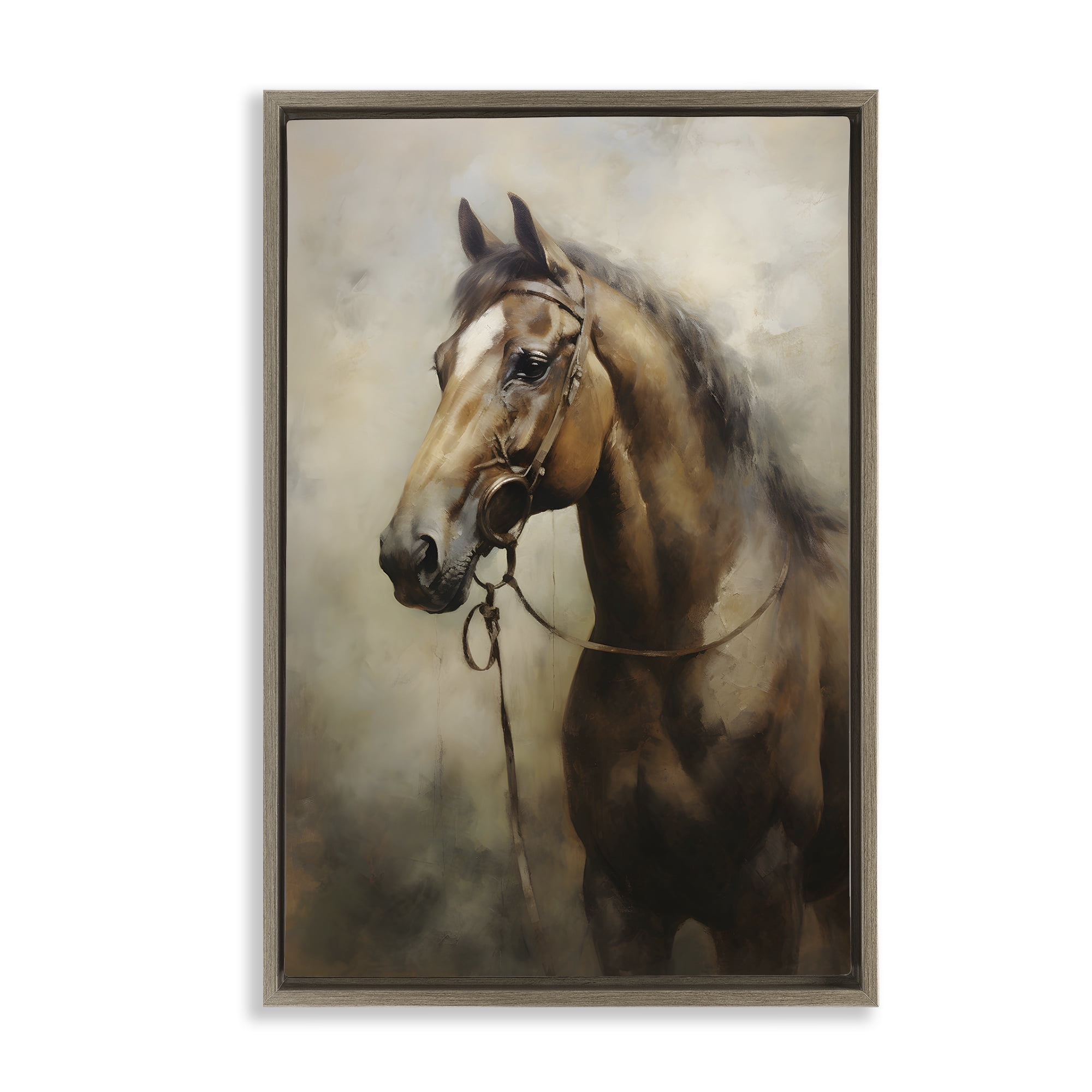 Stupell Industries Brown Horse Portrait Animals & Insects Painting Brown Floater Framed Canvas Art Print Wall Art, 17 x 25
