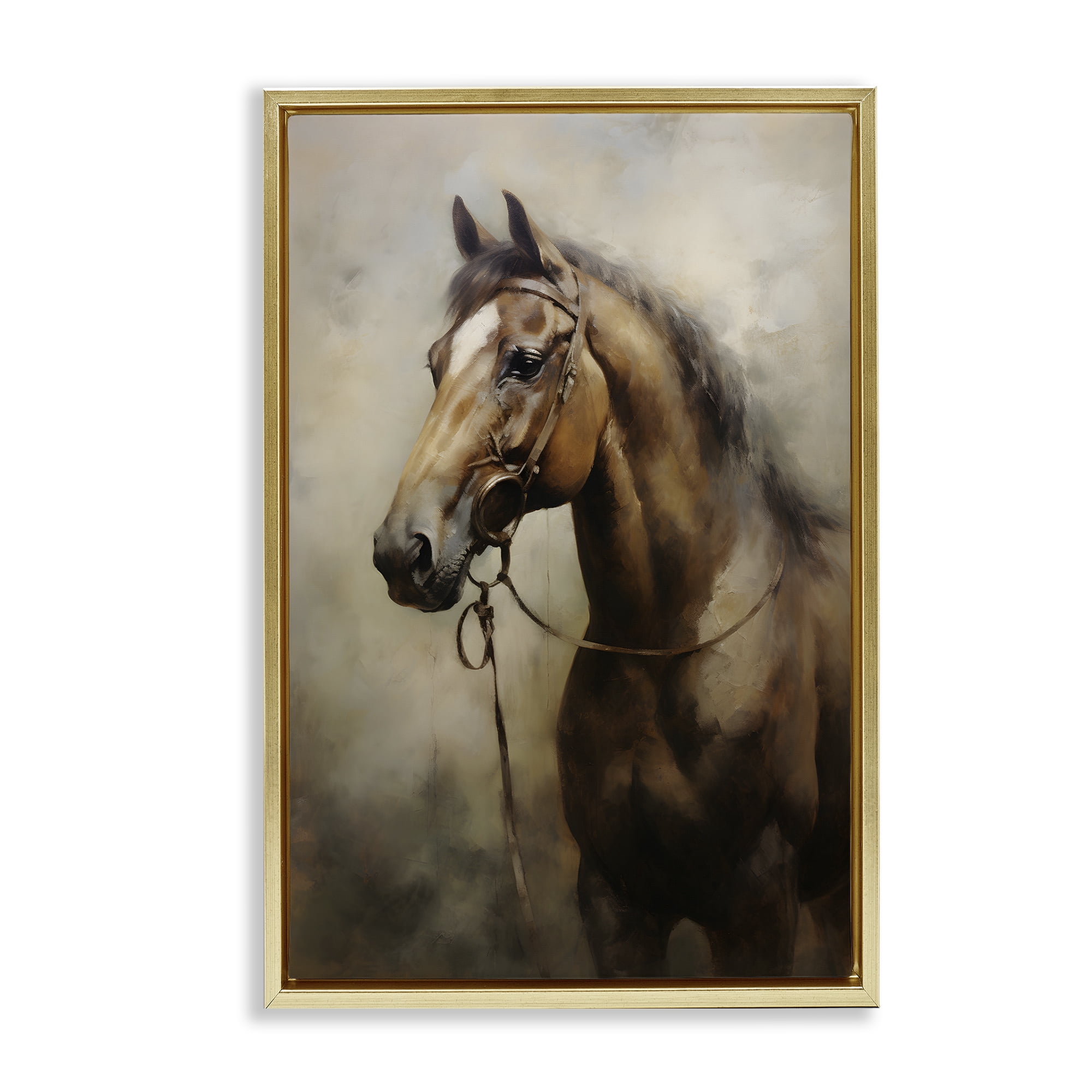 Stupell Industries Brown Horse Portrait Animals & Insects Painting Gold Floater Framed Canvas Art Print Wall Art, 21 x 31