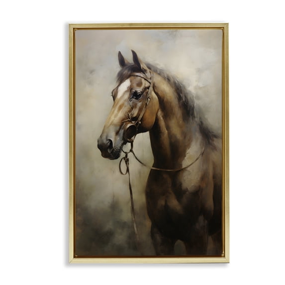Stupell Industries Brown Horse Portrait Animals & Insects Painting Gold Floater Framed Canvas Art Print Wall Art, 21 x 31